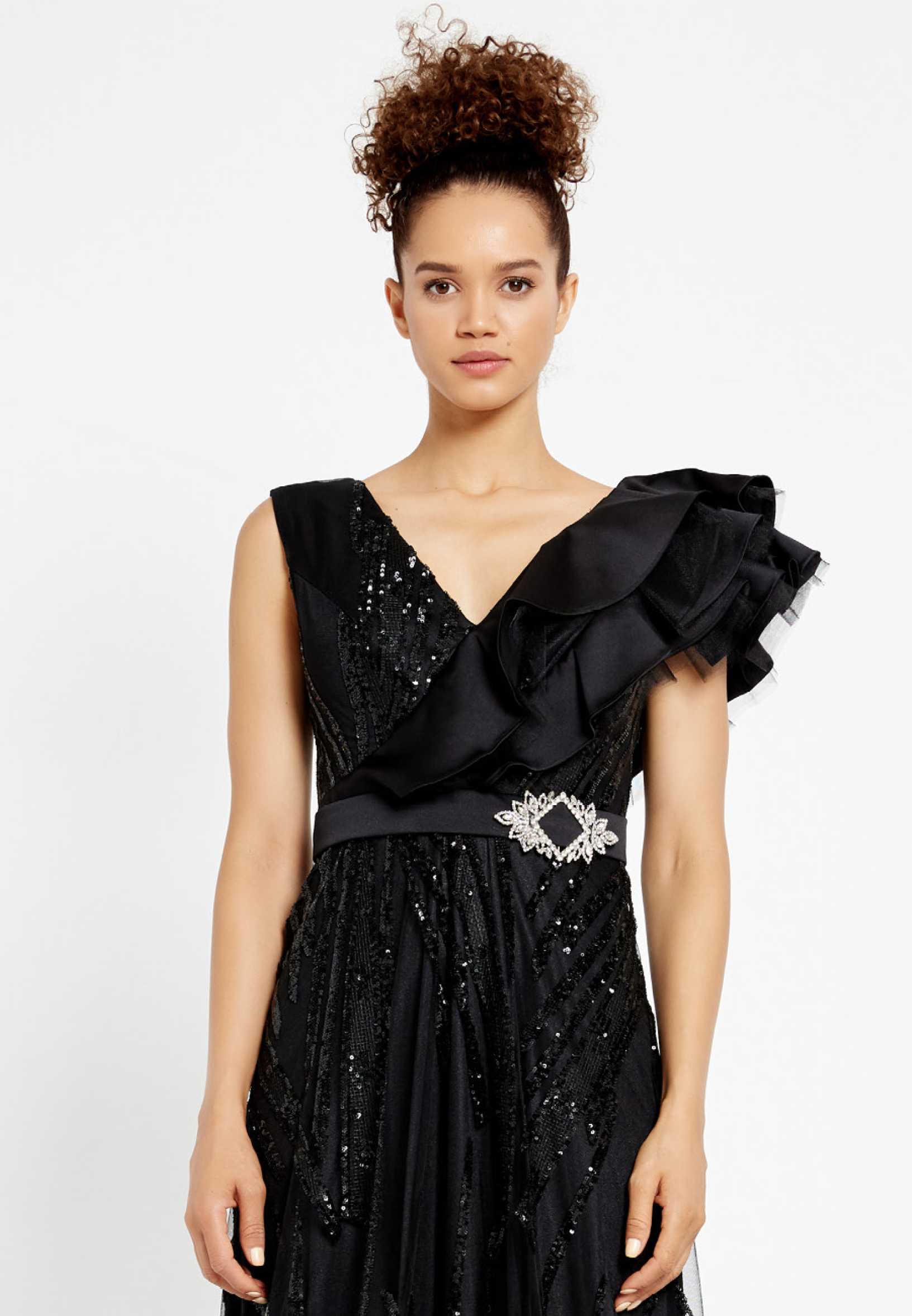 Short Sleeve Maxi Sequin A - Line Regular Prom Dress rmn2908 - Image 4