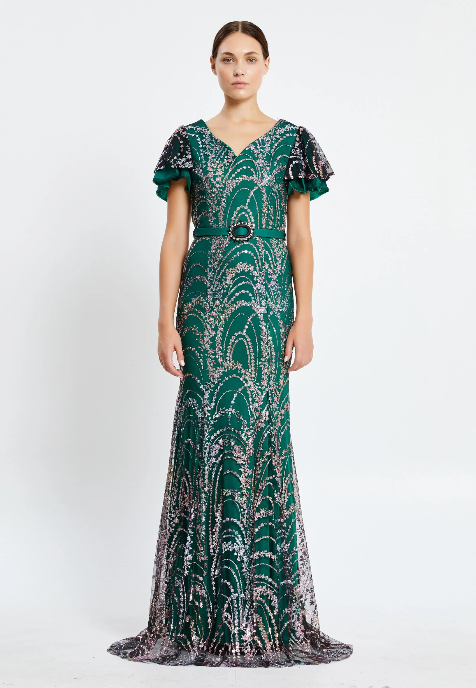 Short Sleeve Maxi Sequin Column Regular Evening Dress pnl7080 - Image 13