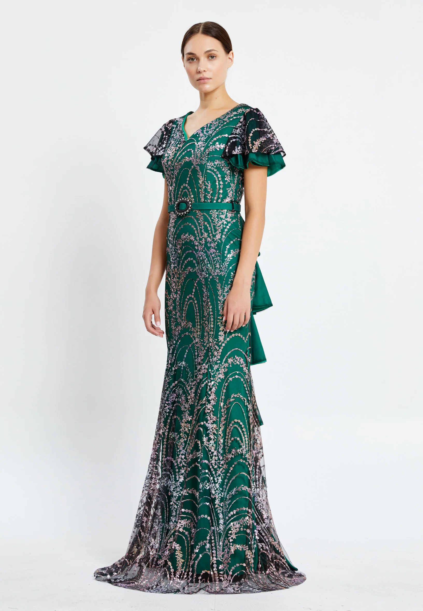 Short Sleeve Maxi Sequin Column Regular Evening Dress pnl7080 - Image 15