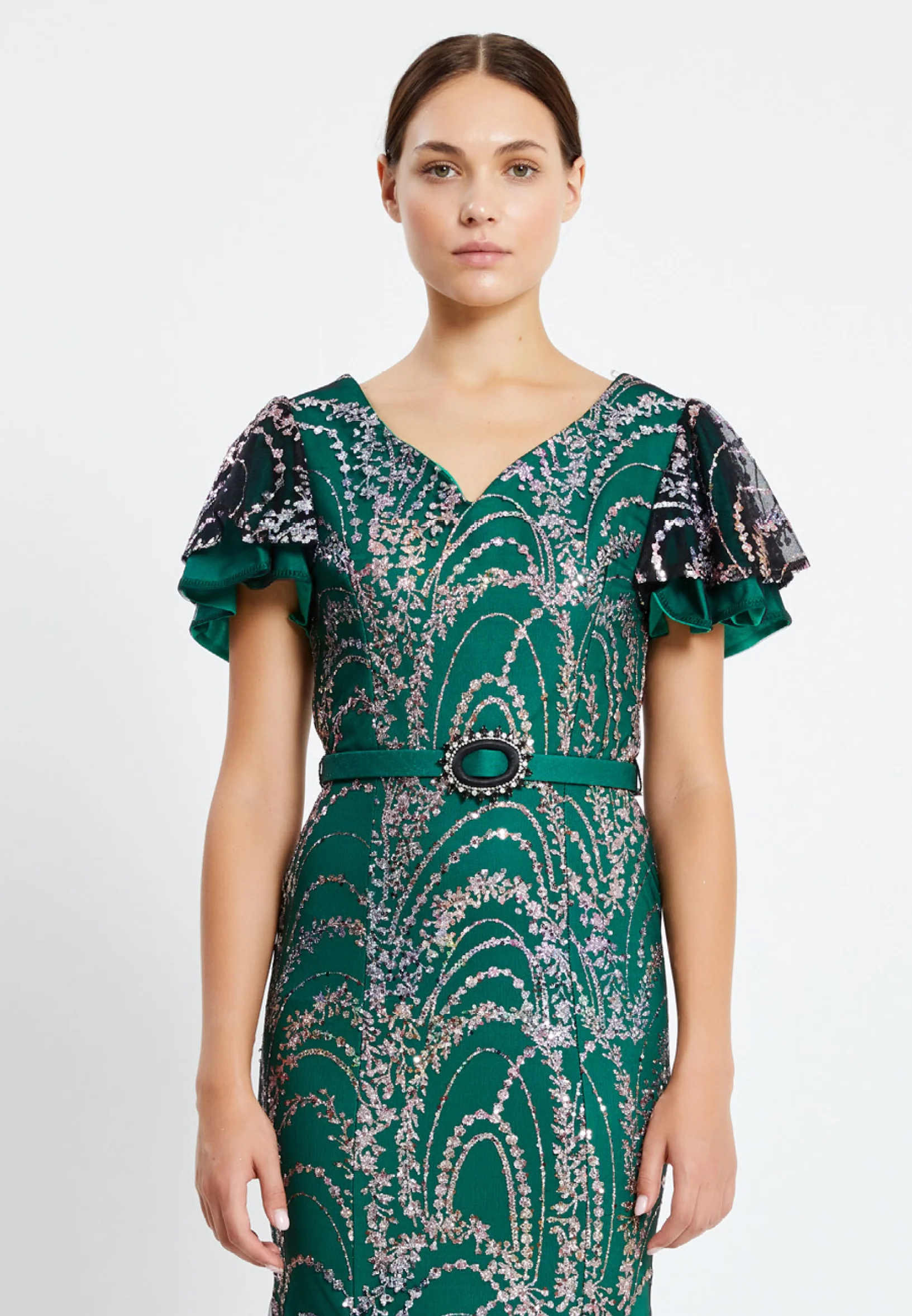 Short Sleeve Maxi Sequin Column Regular Evening Dress pnl7080 - Image 16