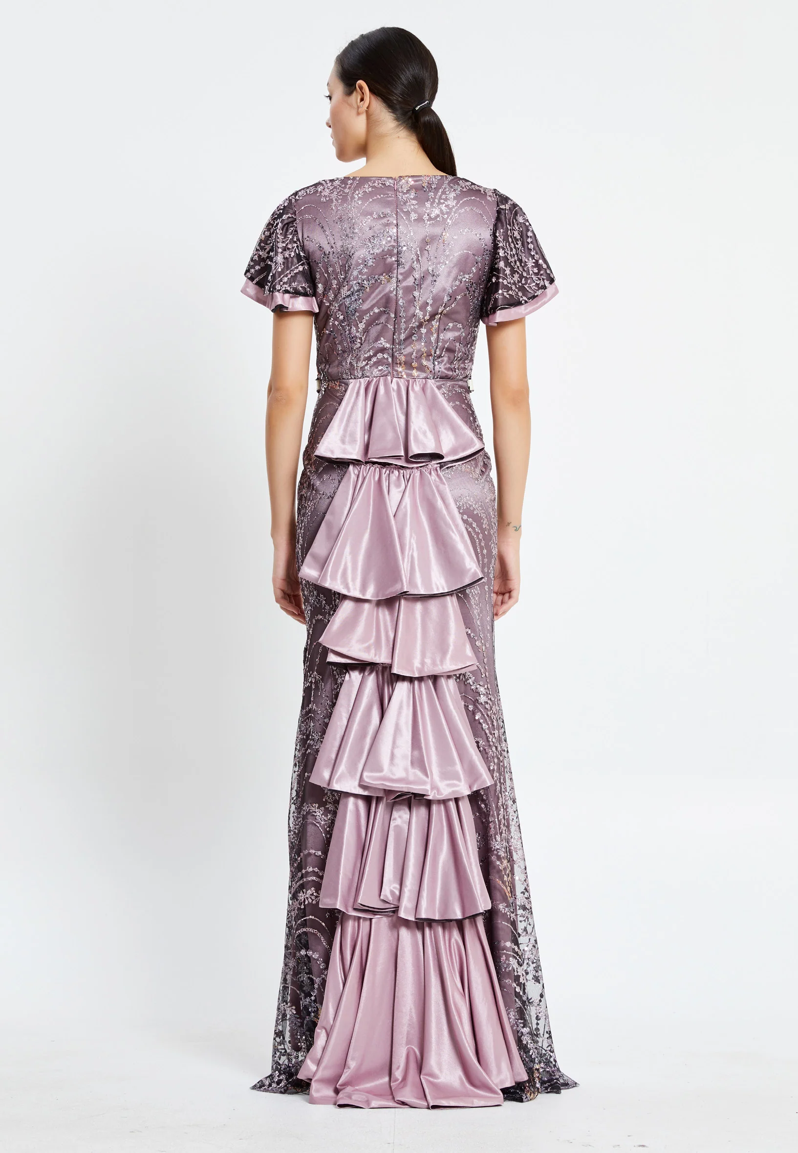 Short Sleeve Maxi Sequin Column Regular Evening Dress pnl7080 - Image 18