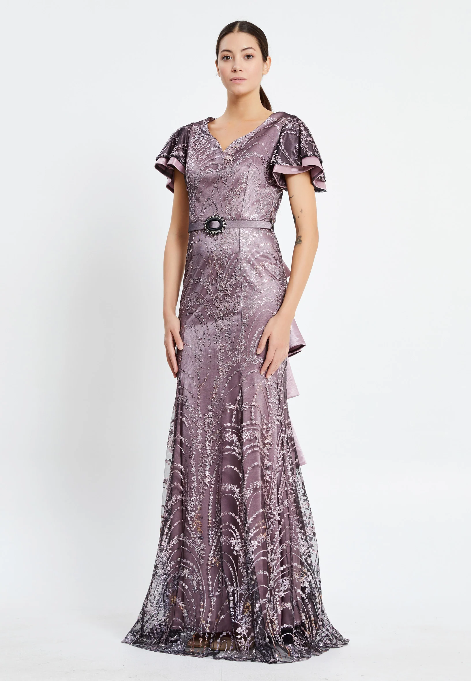 Short Sleeve Maxi Sequin Column Regular Evening Dress pnl7080 - Image 19