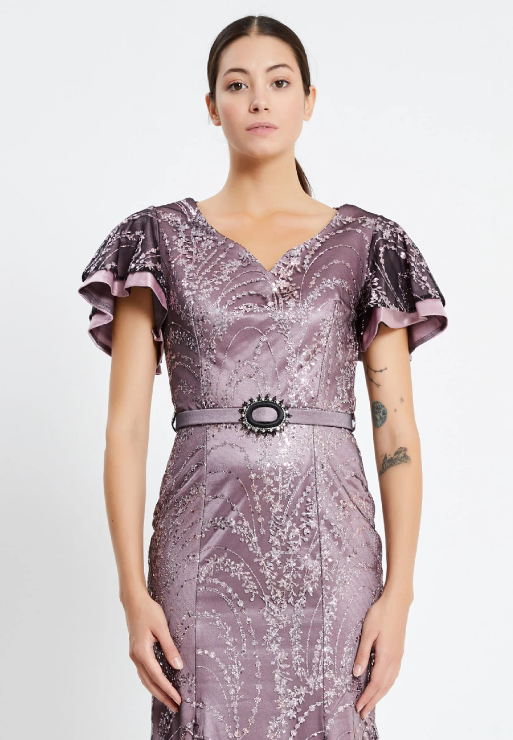 Short Sleeve Maxi Sequin Column Regular Evening Dress pnl7080 - Image 20