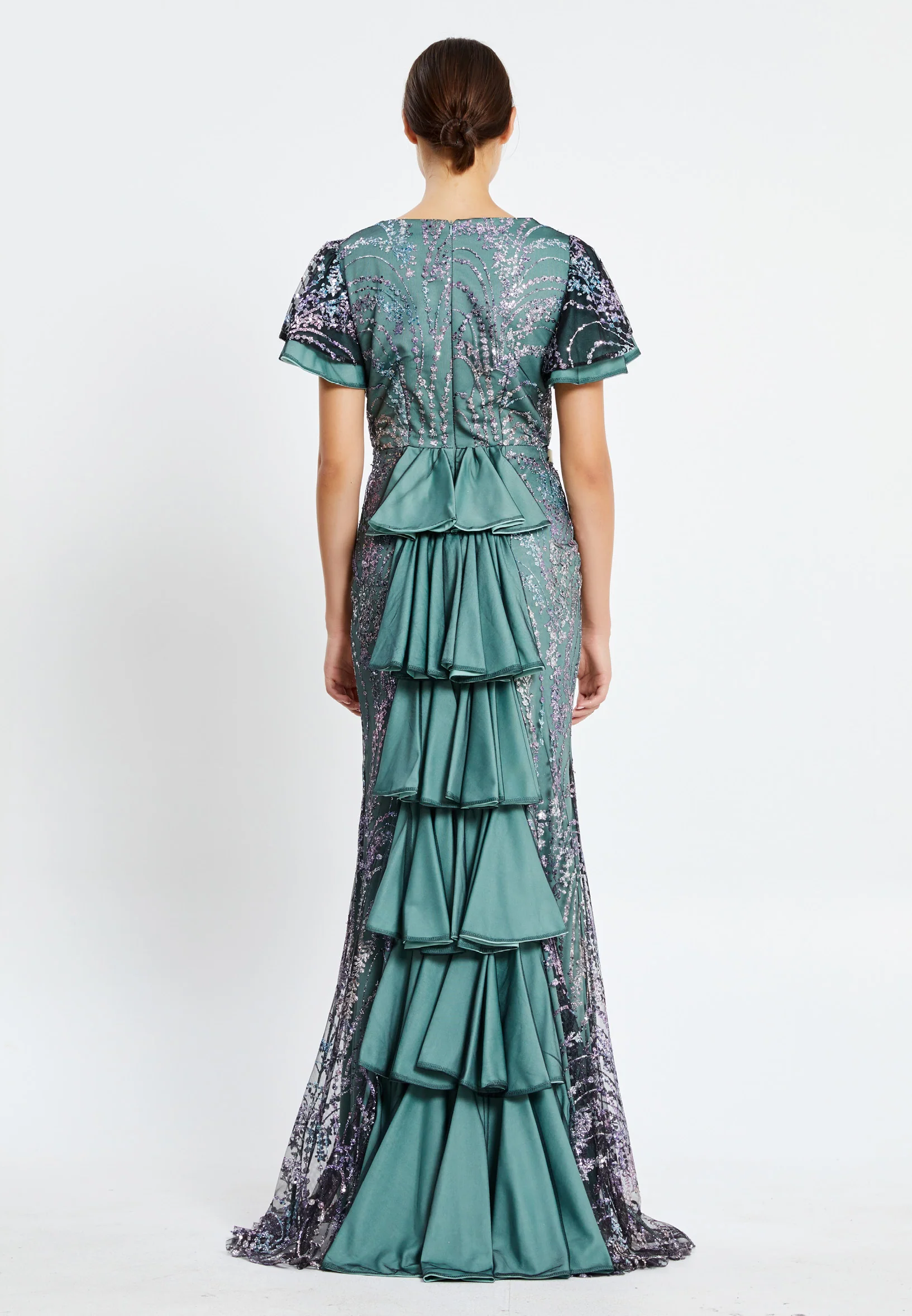 Short Sleeve Maxi Sequin Column Regular Evening Dress pnl7080 - Image 22