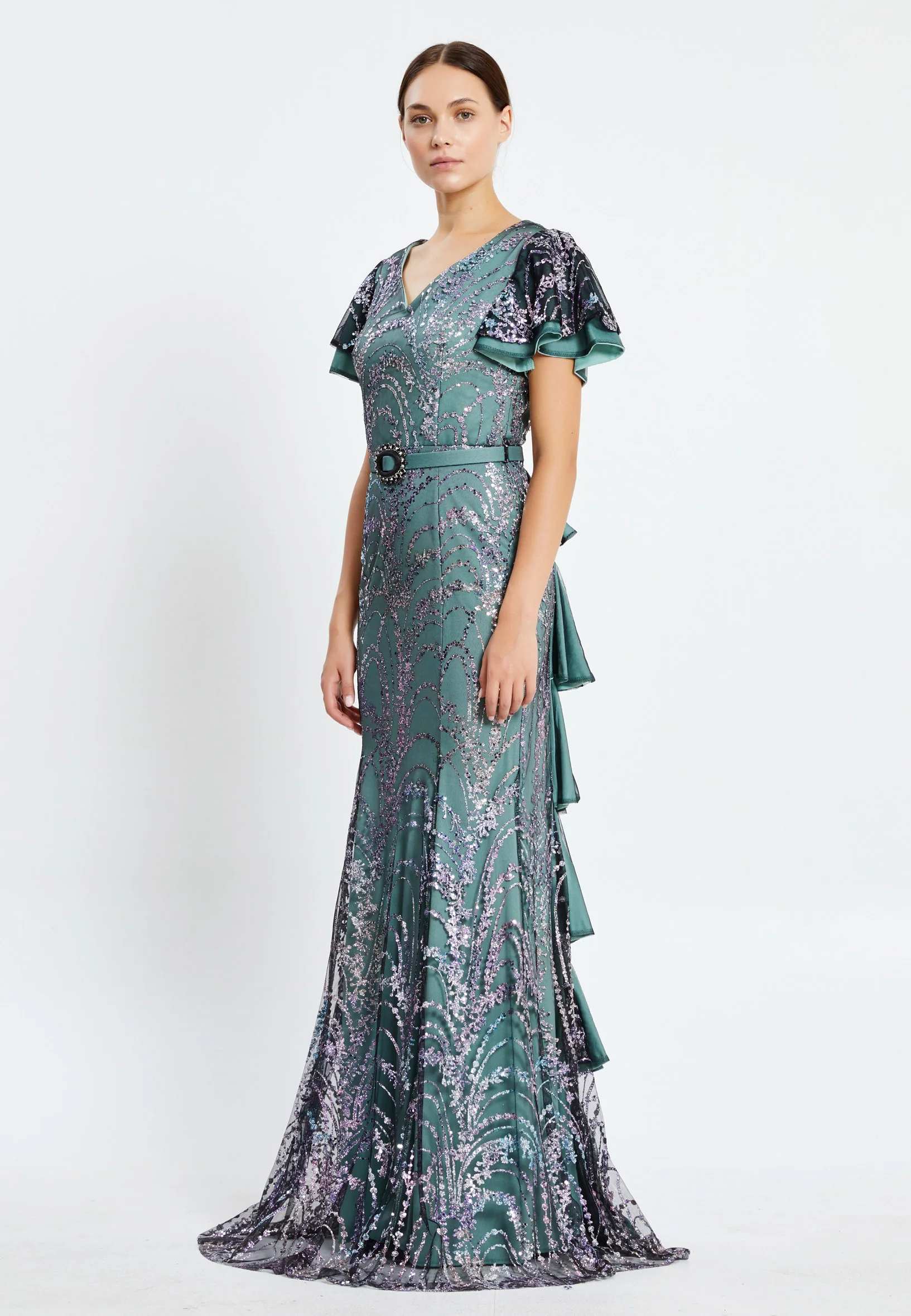 Short Sleeve Maxi Sequin Column Regular Evening Dress pnl7080 - Image 23