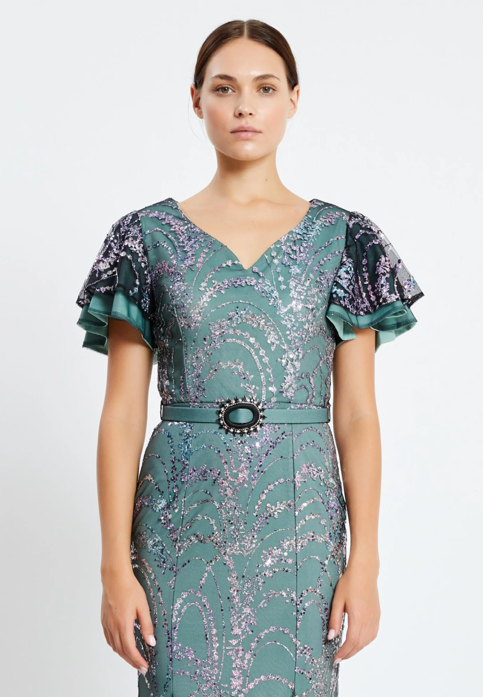 Short Sleeve Maxi Sequin Column Regular Evening Dress pnl7080 - Image 24