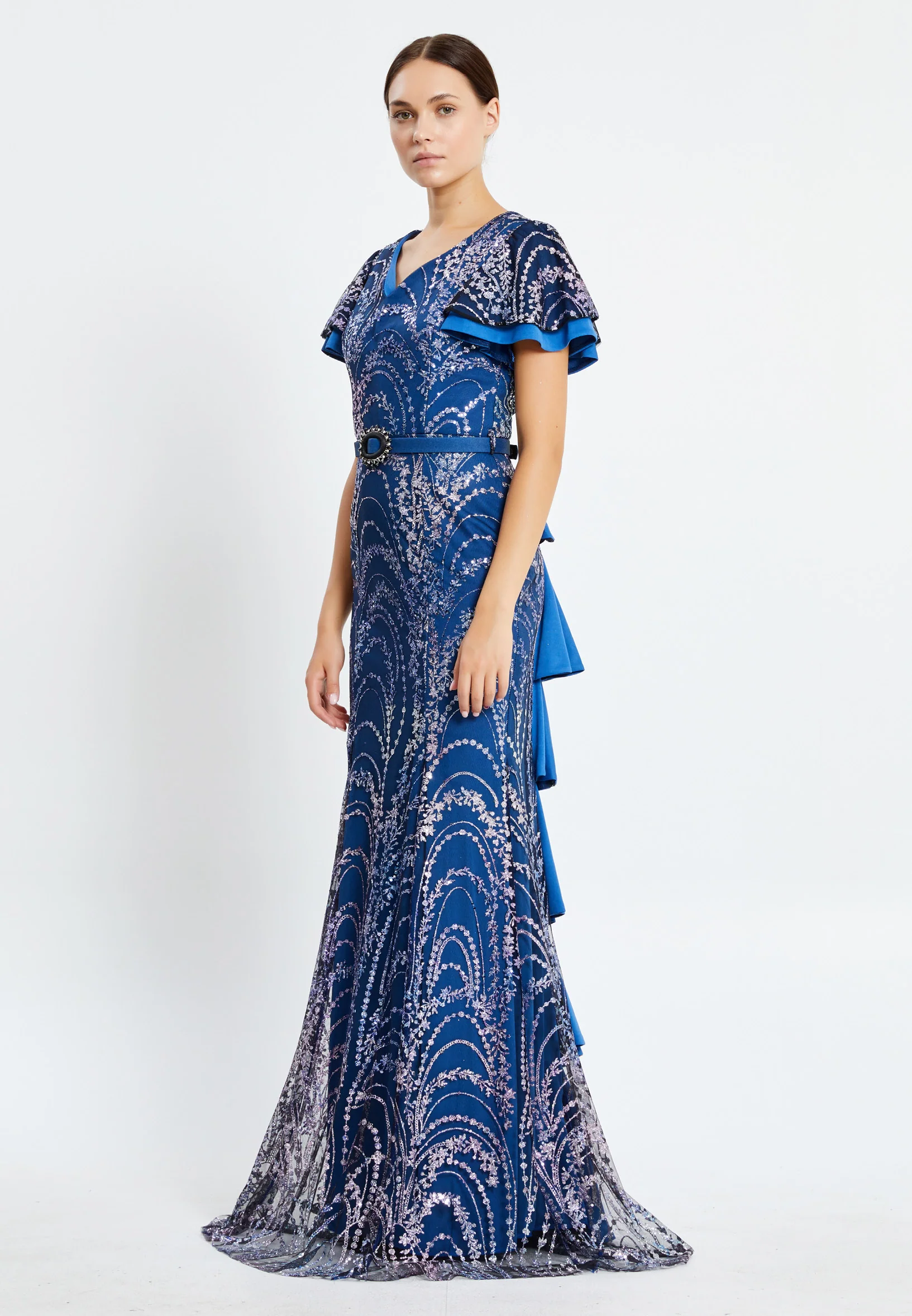 Short Sleeve Maxi Sequin Column Regular Evening Dress pnl7080 - Image 27