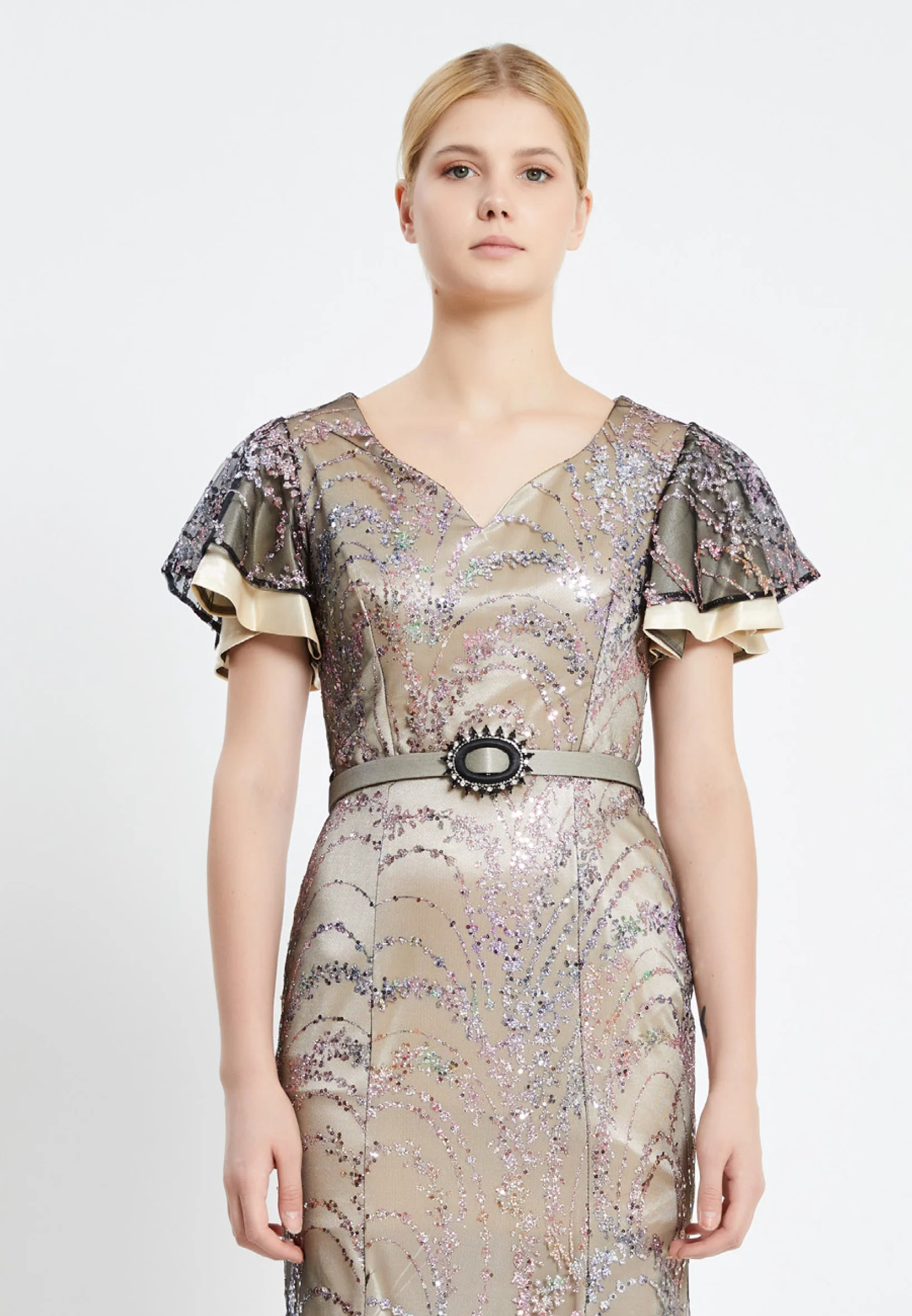 Short Sleeve Maxi Sequin Column Regular Evening Dress pnl7080 - Image 4