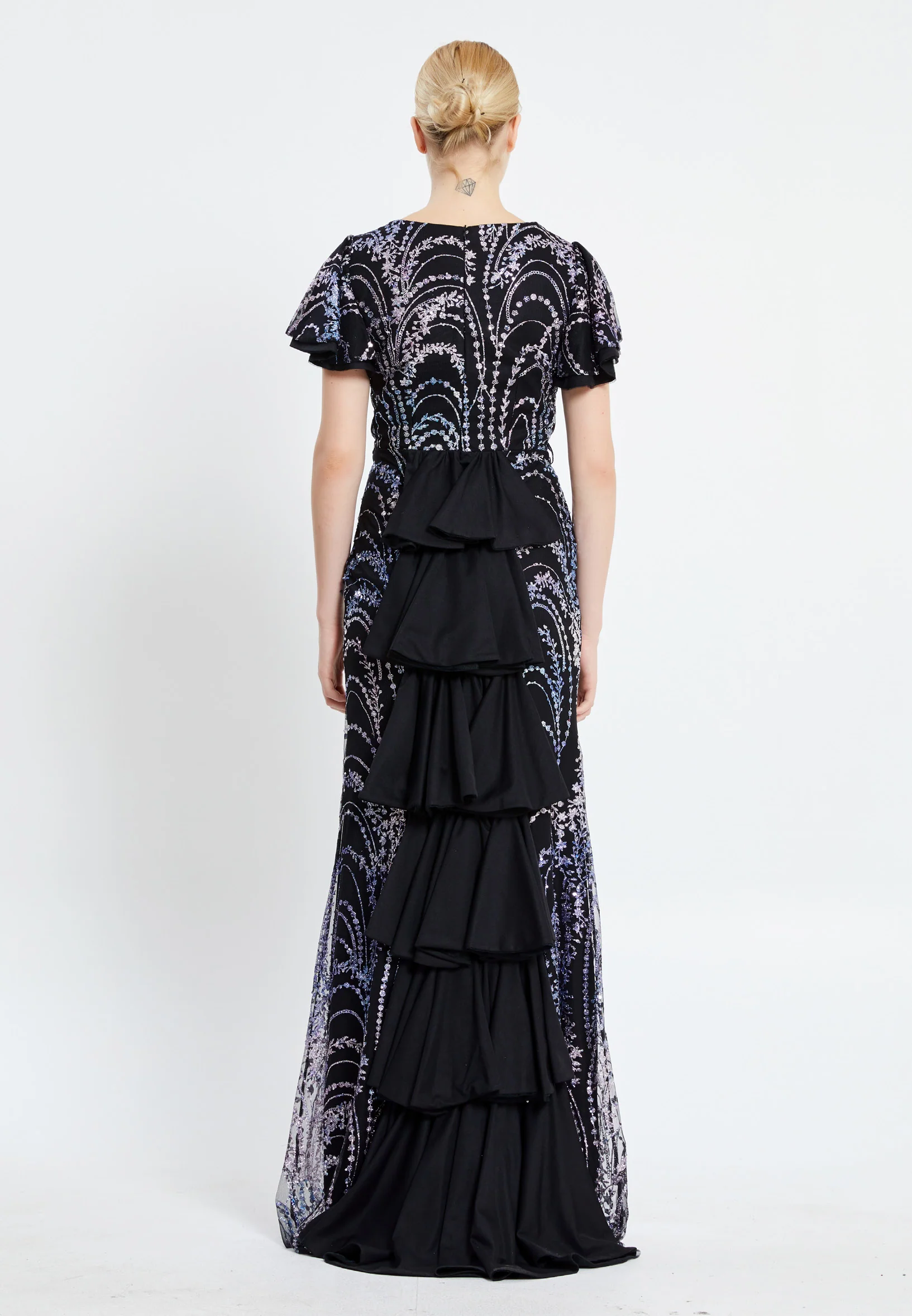 Short Sleeve Maxi Sequin Column Regular Evening Dress pnl7080 - Image 6
