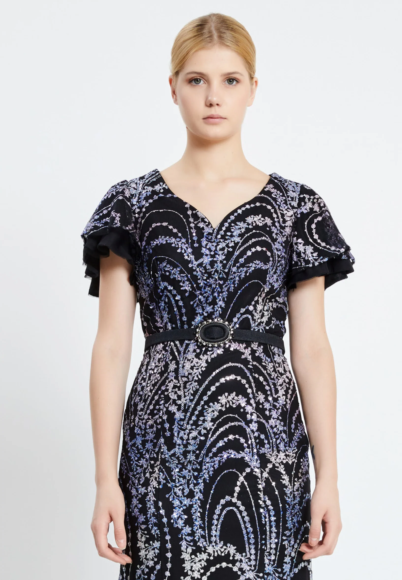Short Sleeve Maxi Sequin Column Regular Evening Dress pnl7080 - Image 8