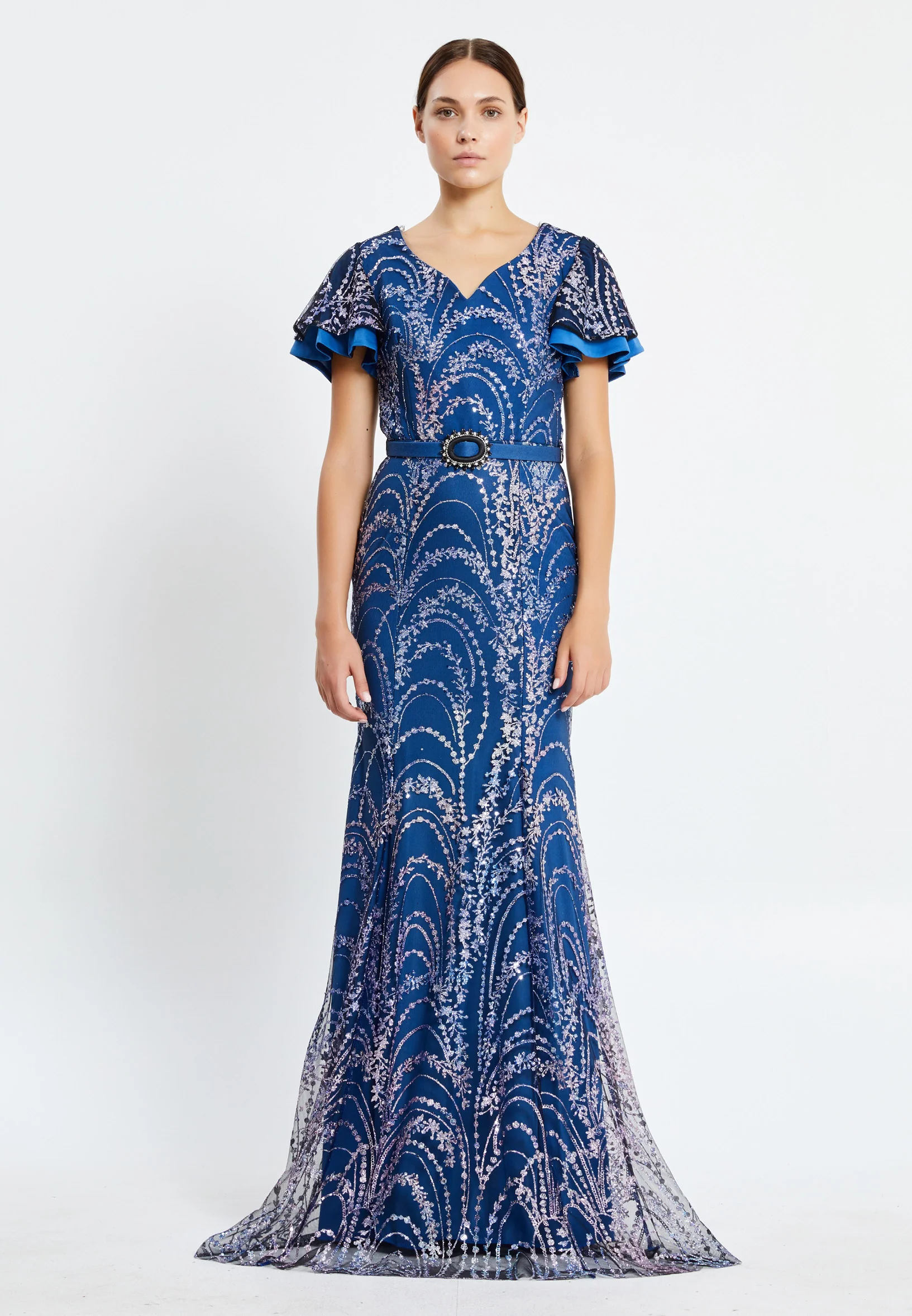Short Sleeve Maxi Sequin Column Regular Evening Dress pnl7080 - Image 9