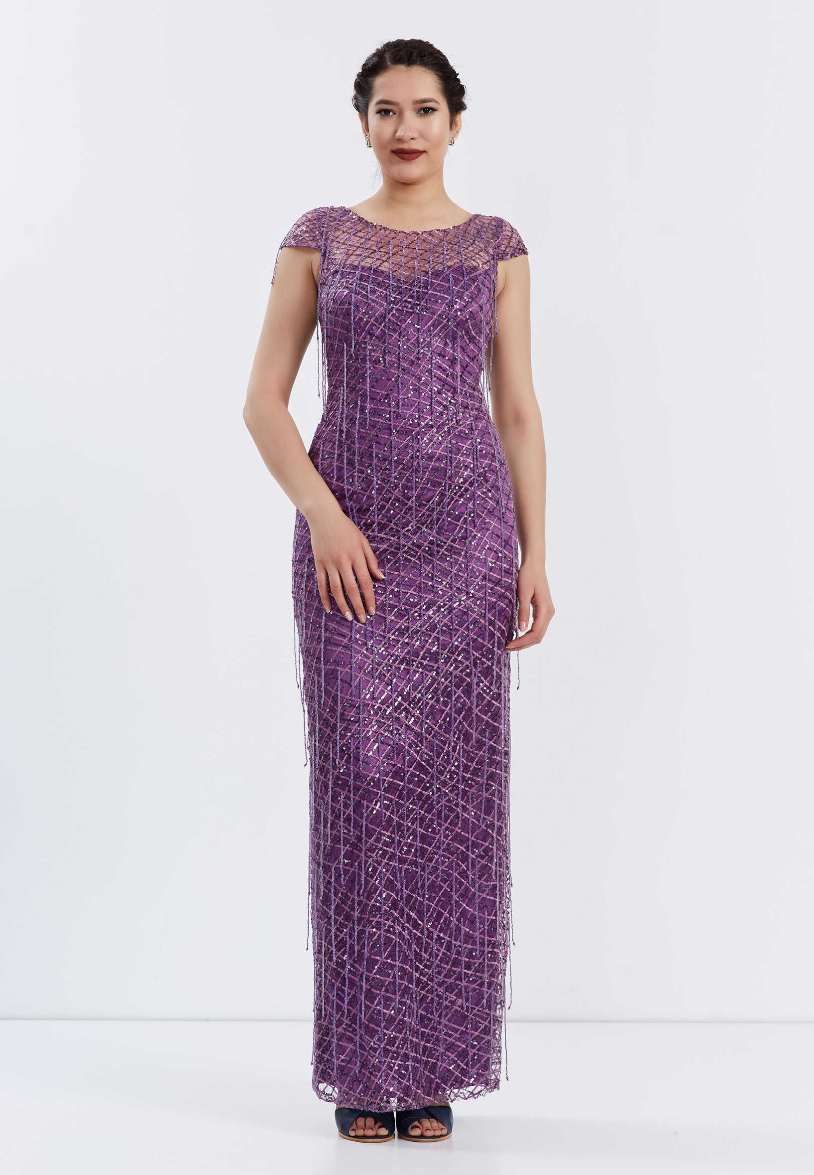 Short Sleeve Maxi Sequin Column Regular Prom Dress ppl00313
