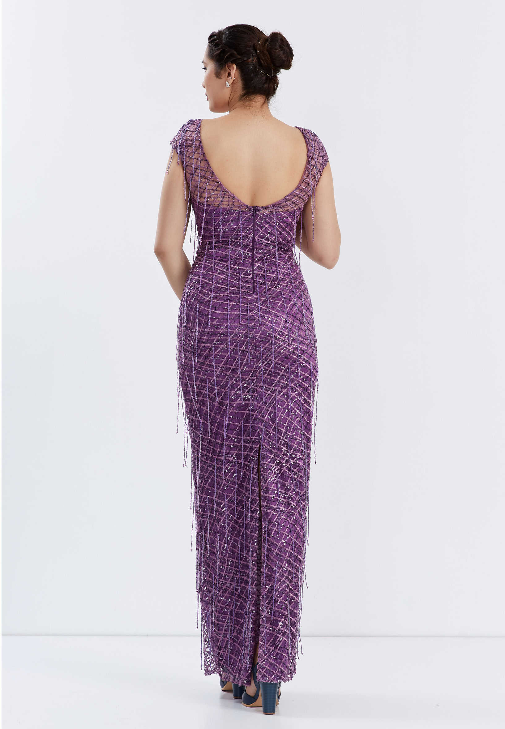 Short Sleeve Maxi Sequin Column Regular Prom Dress ppl00313 - Image 2