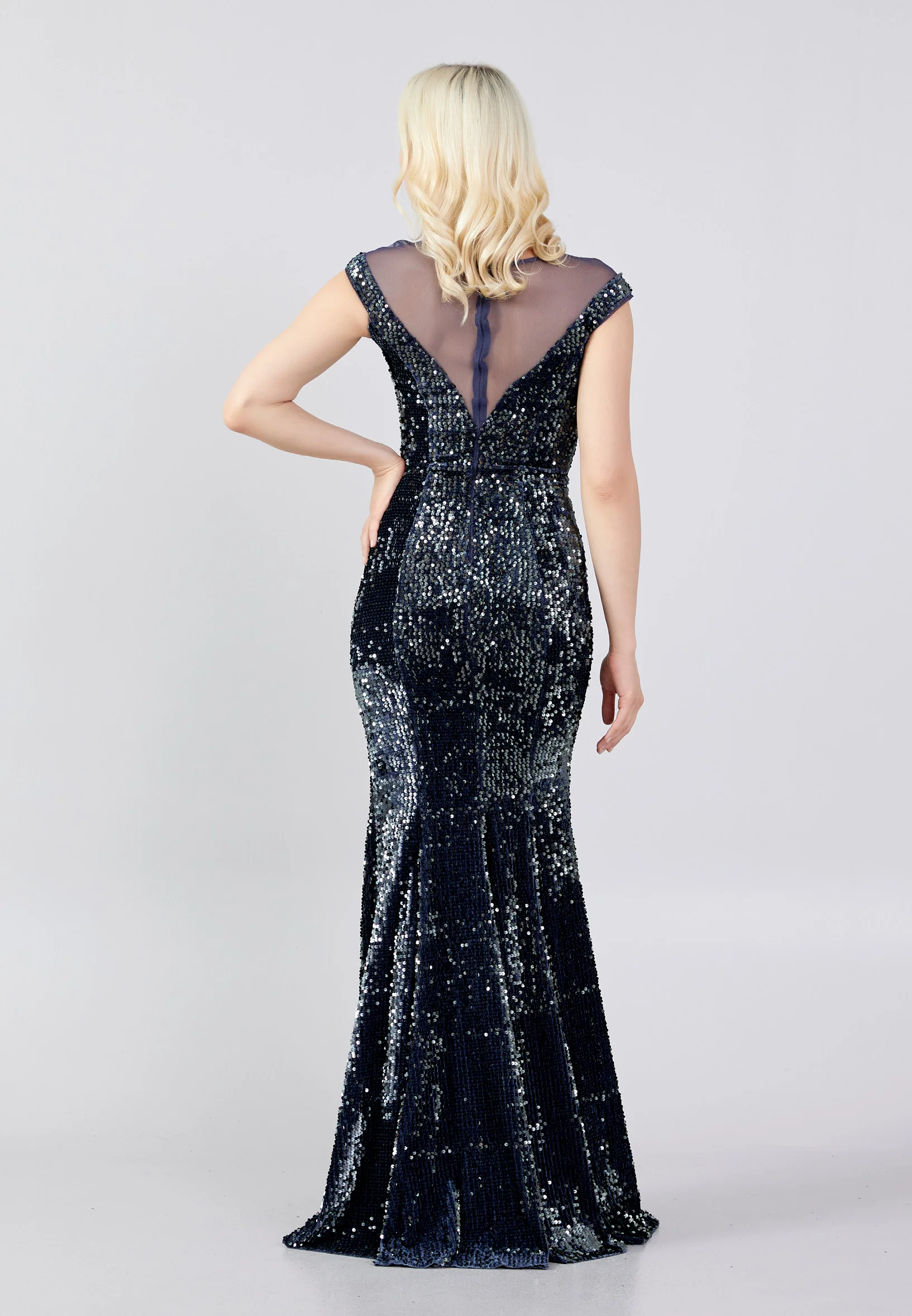 Short Sleeve Maxi Sequin Mermaid Regular Prom Dress frc4938 - Image 14