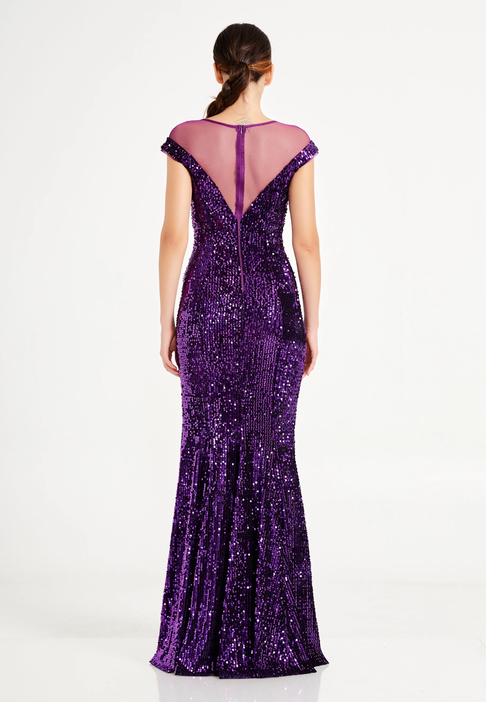Short Sleeve Maxi Sequin Mermaid Regular Prom Dress frc4938 - Image 22