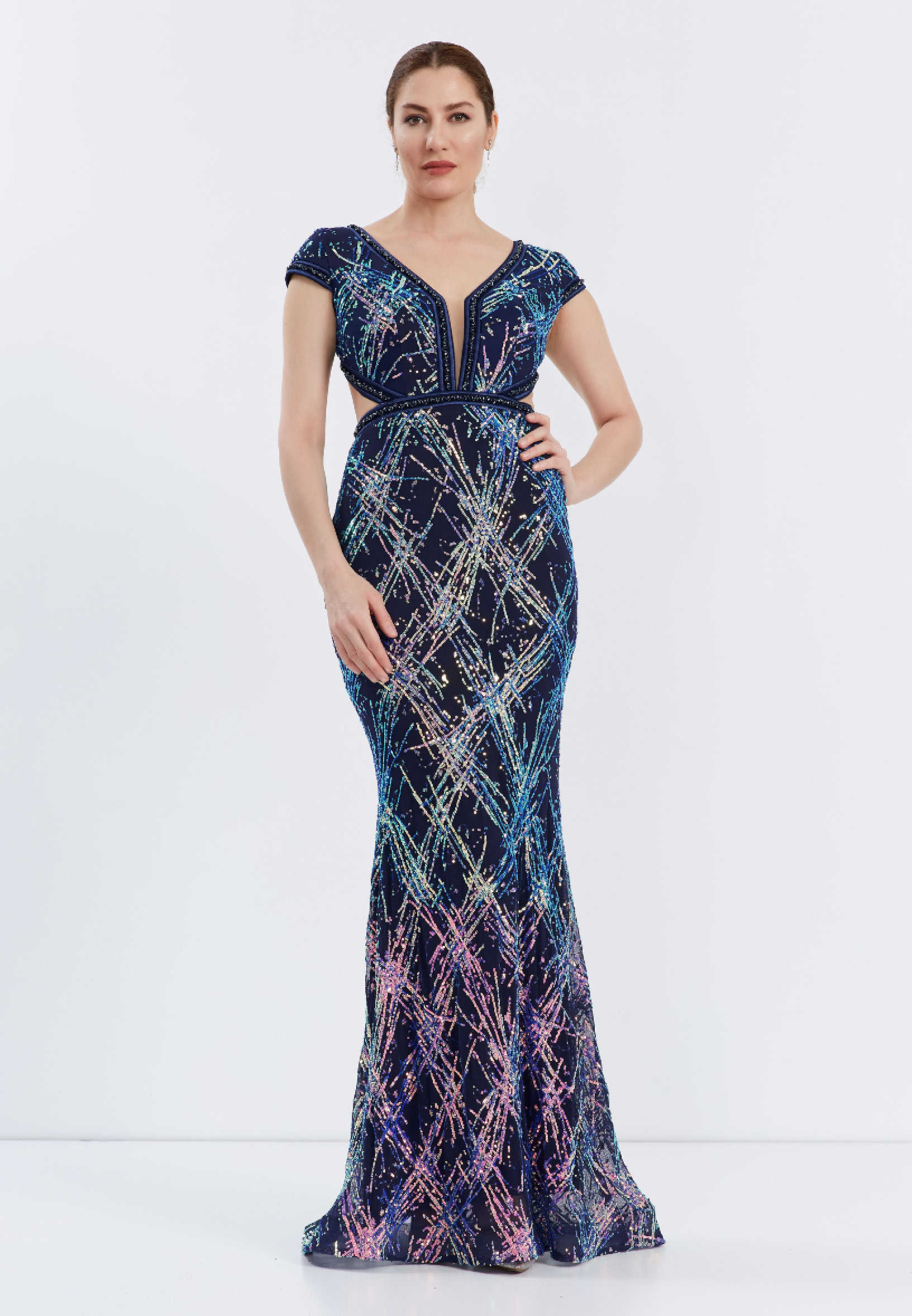 Short Sleeve Maxi Sequin Mermaid Regular Prom Dress ppl00644