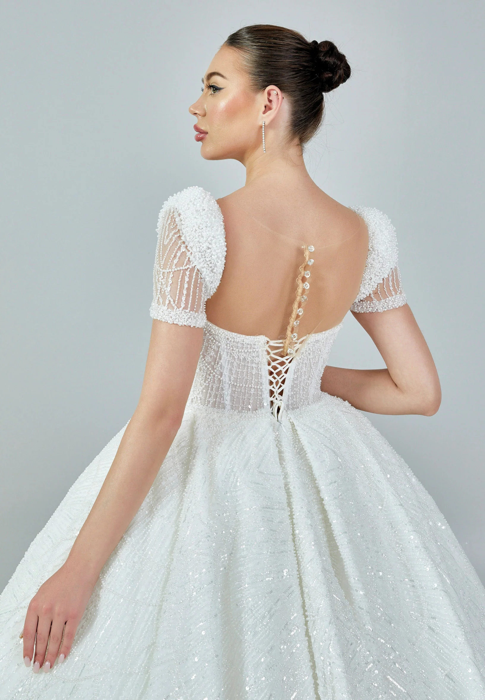 Short Sleeve Maxi Sequin Regular Wedding Dress abb23025 - Image 3
