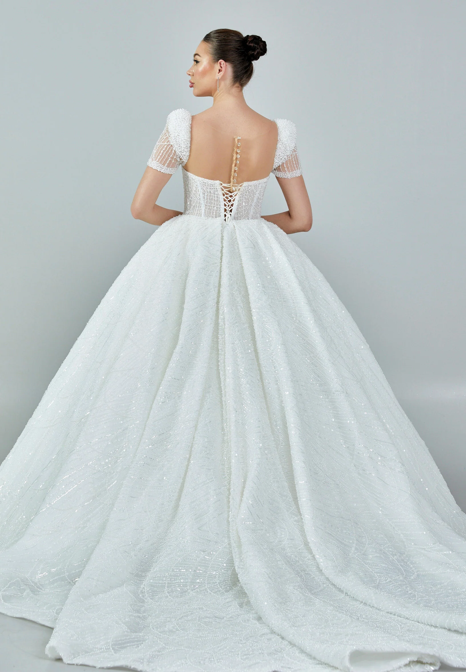 Short Sleeve Maxi Sequin Regular Wedding Dress abb23025 - Image 5