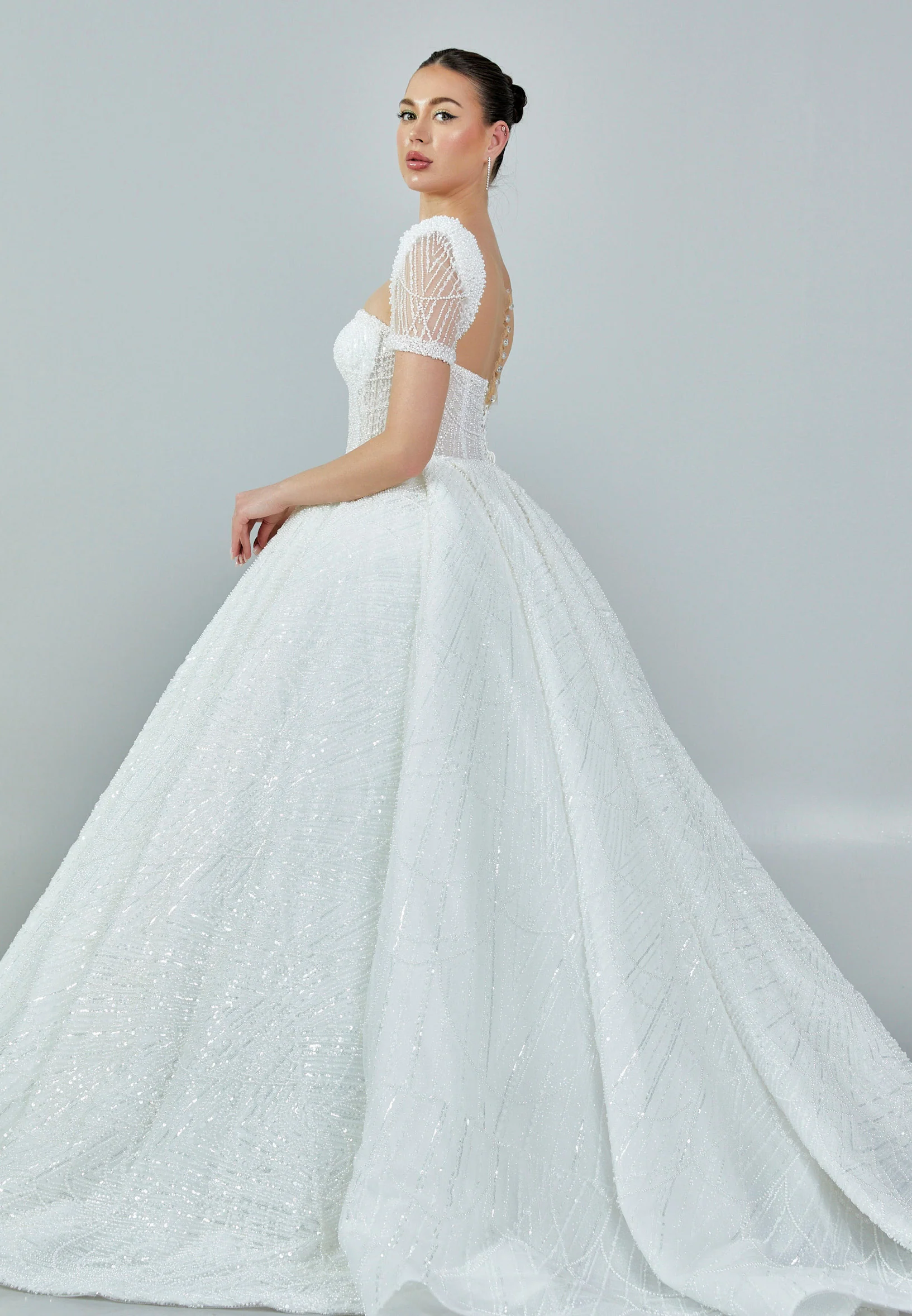 Short Sleeve Maxi Sequin Regular Wedding Dress abb23025 - Image 6