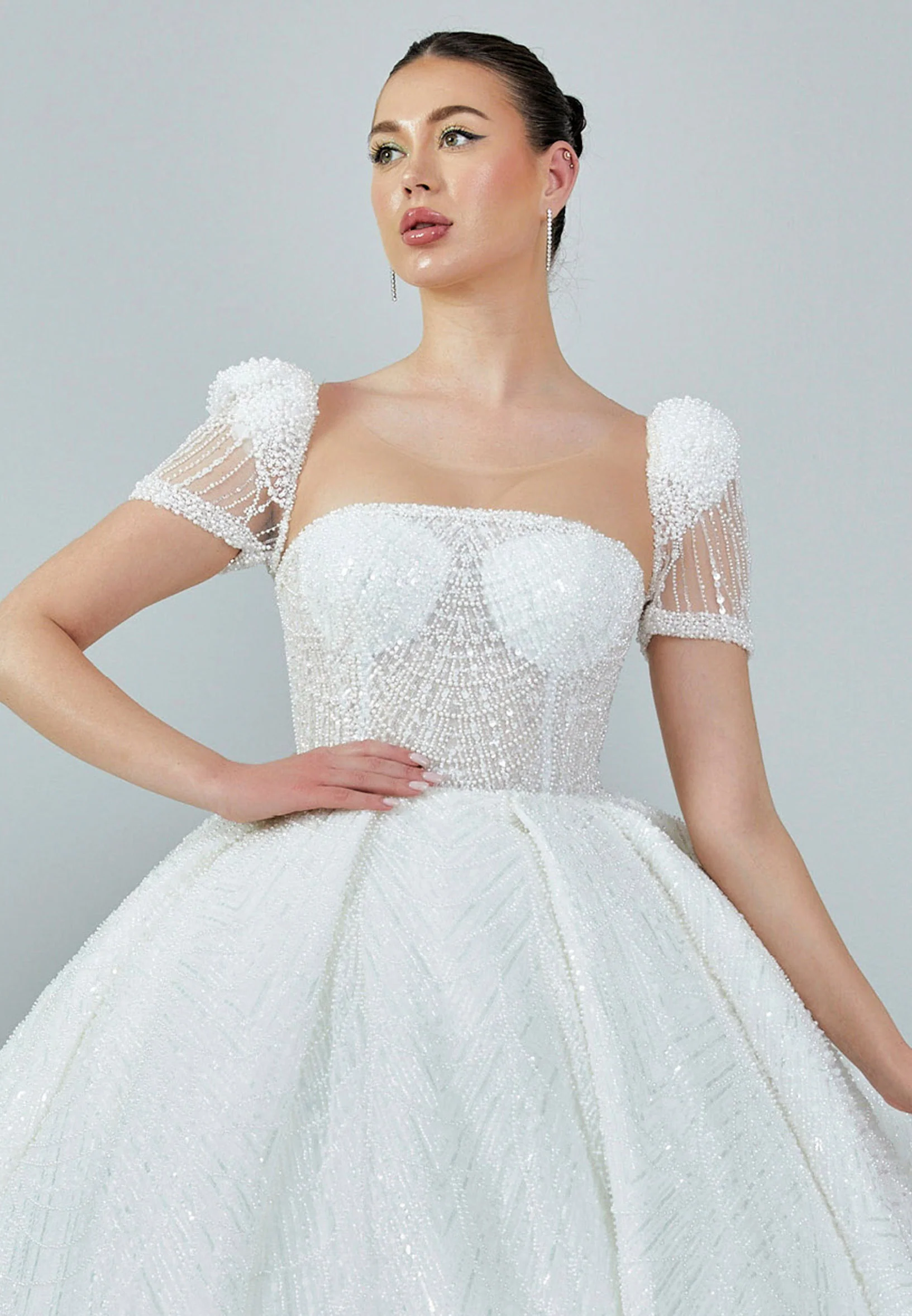 Short Sleeve Maxi Sequin Regular Wedding Dress abb23025 - Image 7