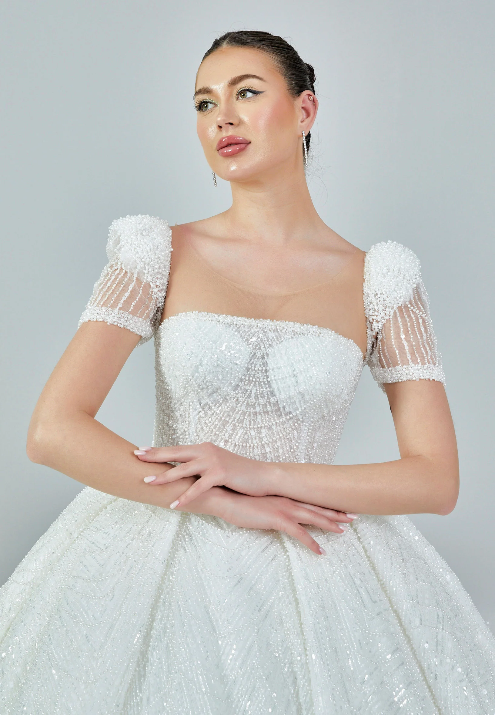 Short Sleeve Maxi Sequin Regular Wedding Dress abb23025 - Image 8