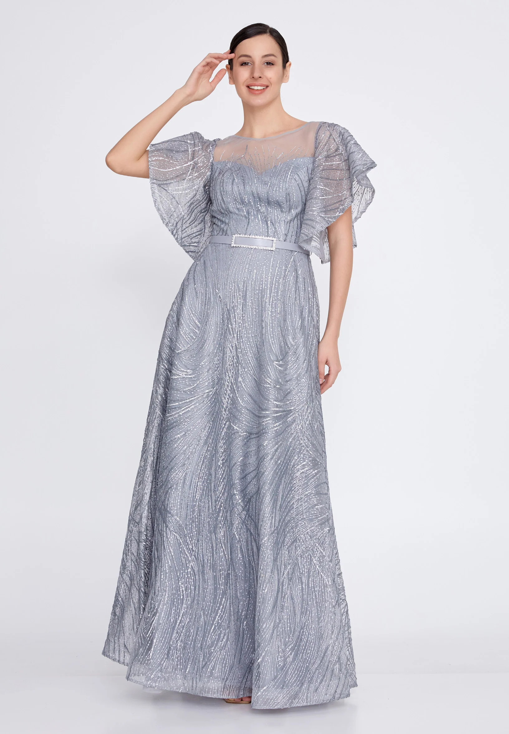 Short Sleeve Maxi Tulle A - Line Regular Prom Dress bql2402 - Image 5