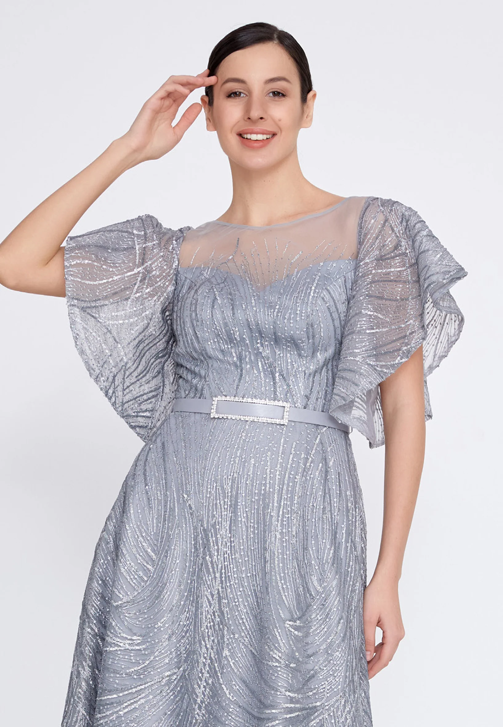 Short Sleeve Maxi Tulle A - Line Regular Prom Dress bql2402 - Image 8