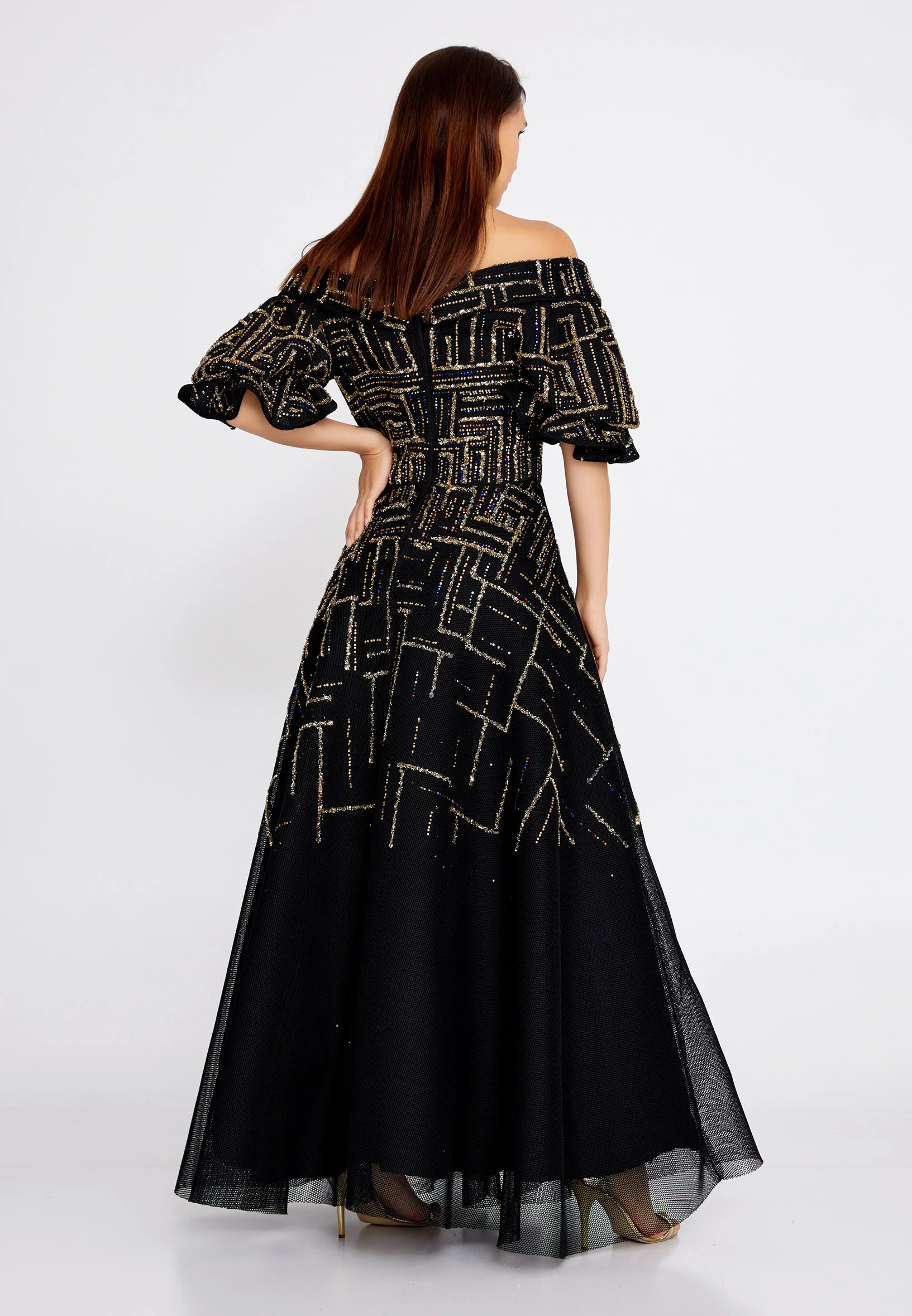Short Sleeve Maxi Tulle A - Line Regular Prom Dress crm22sel0950 - Image 2