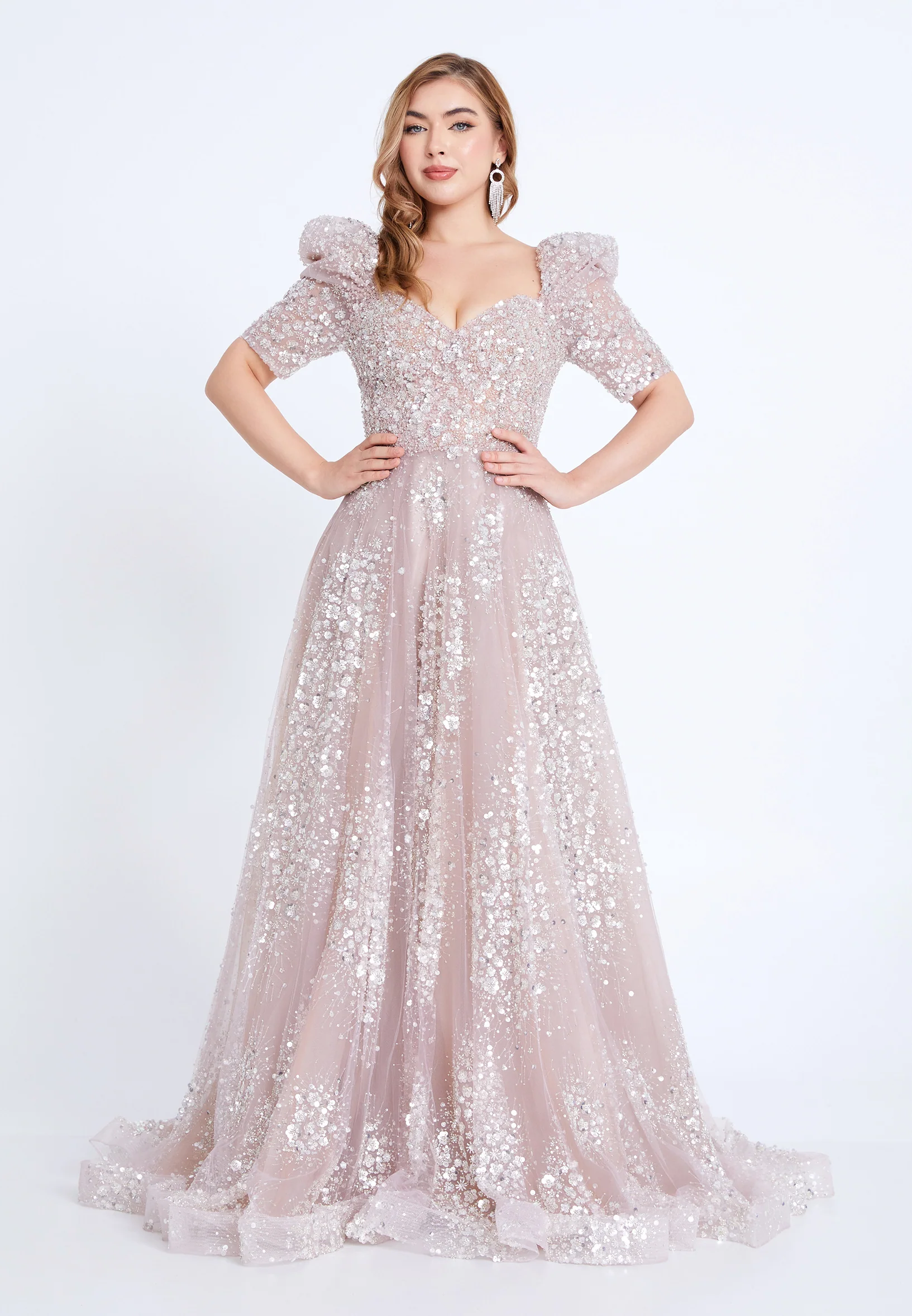 Short Sleeve Maxi Tulle A - Line Regular Prom Dress mti1041 - Image 5