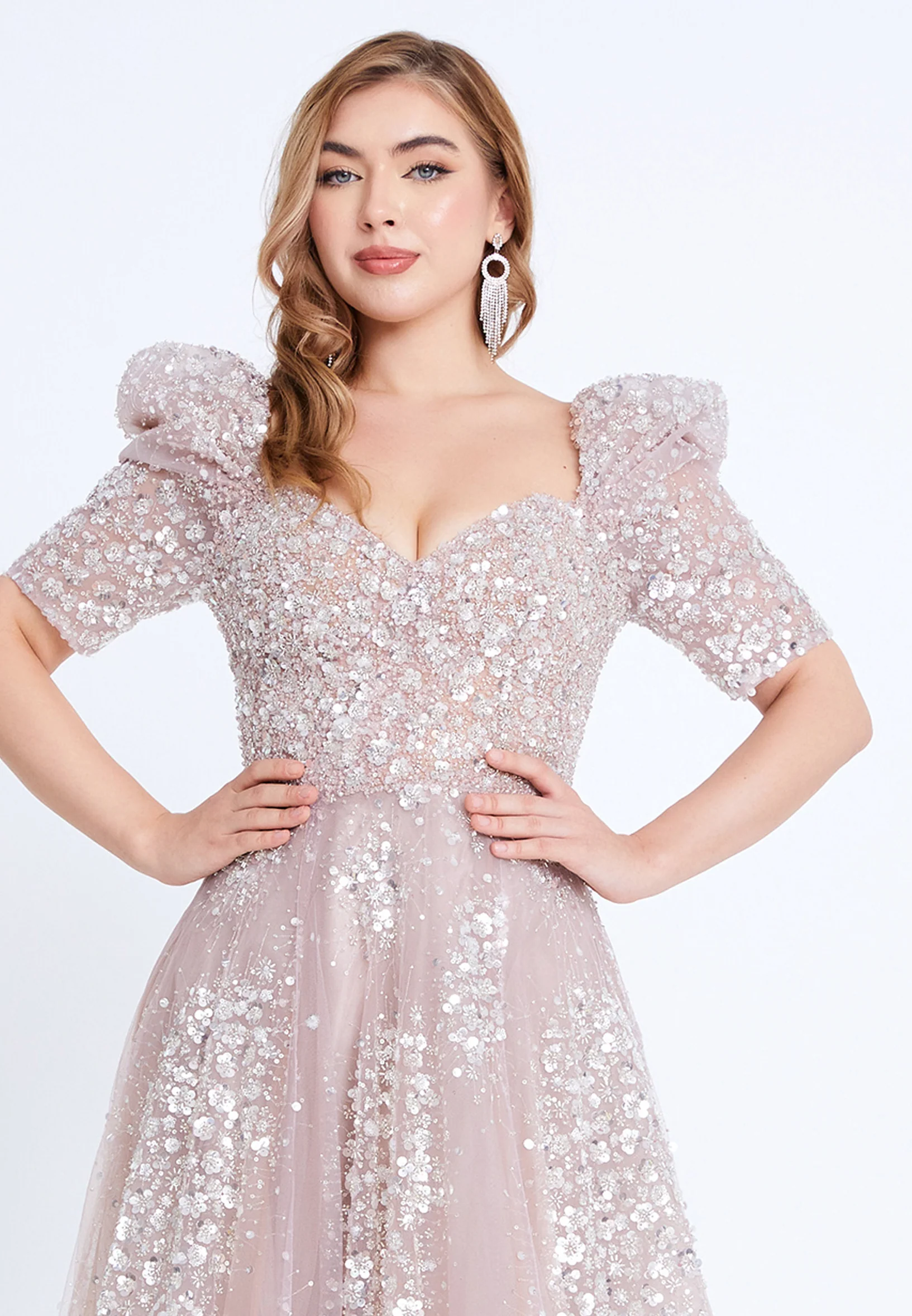 Short Sleeve Maxi Tulle A - Line Regular Prom Dress mti1041 - Image 8