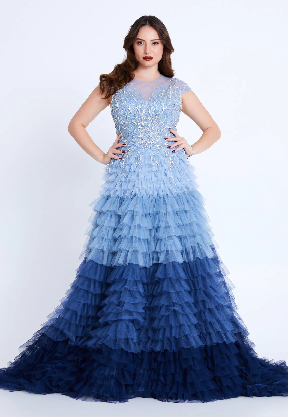 Short Sleeve Maxi Tulle A - Line Regular Prom Dress mti1210