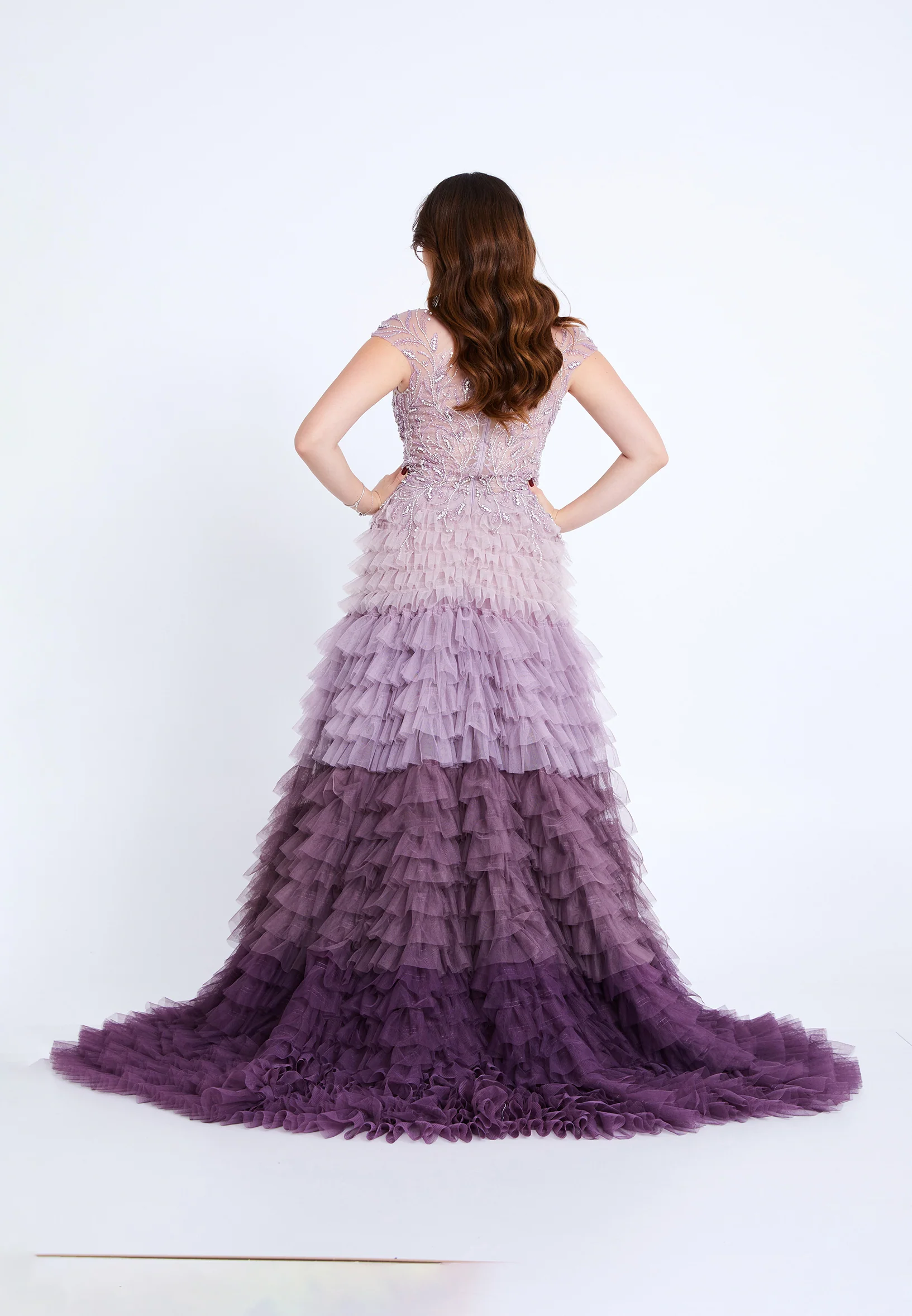 Short Sleeve Maxi Tulle A - Line Regular Prom Dress mti1210 - Image 10