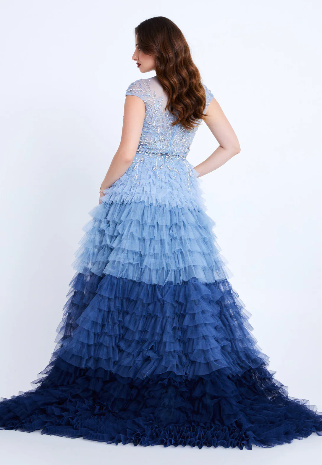 Short Sleeve Maxi Tulle A - Line Regular Prom Dress mti1210 - Image 2