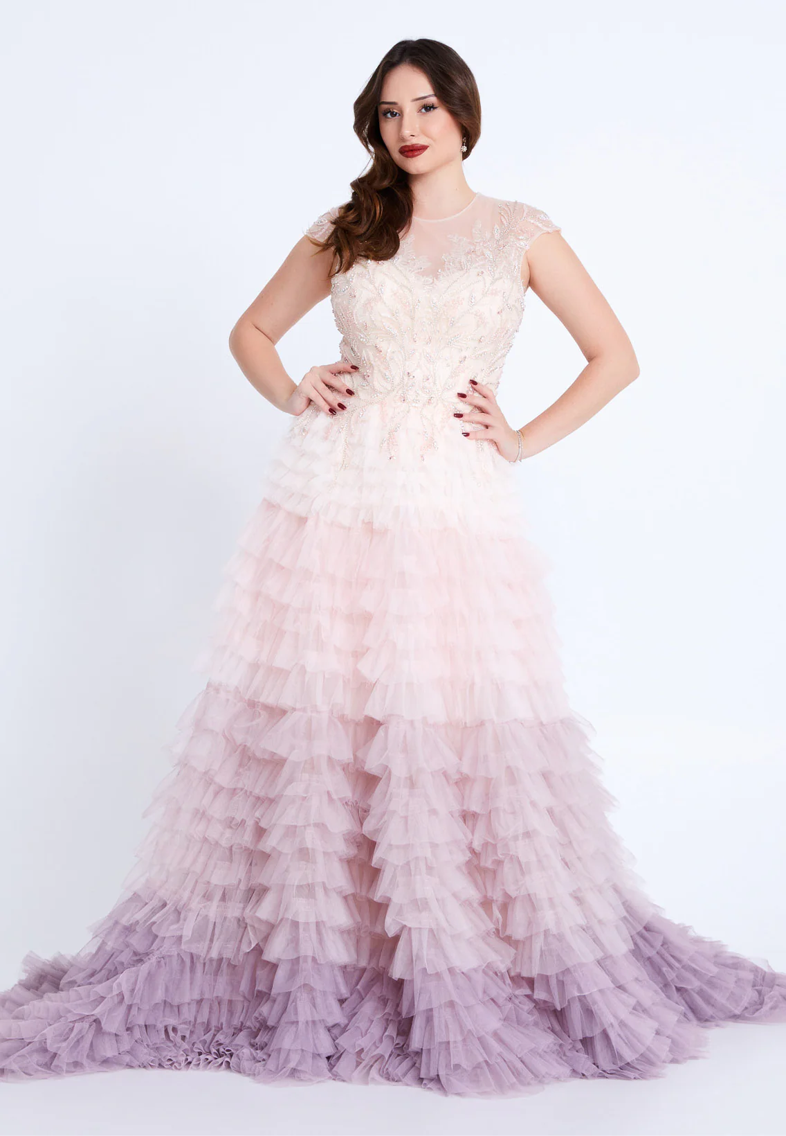 Short Sleeve Maxi Tulle A - Line Regular Prom Dress mti1210 - Image 5