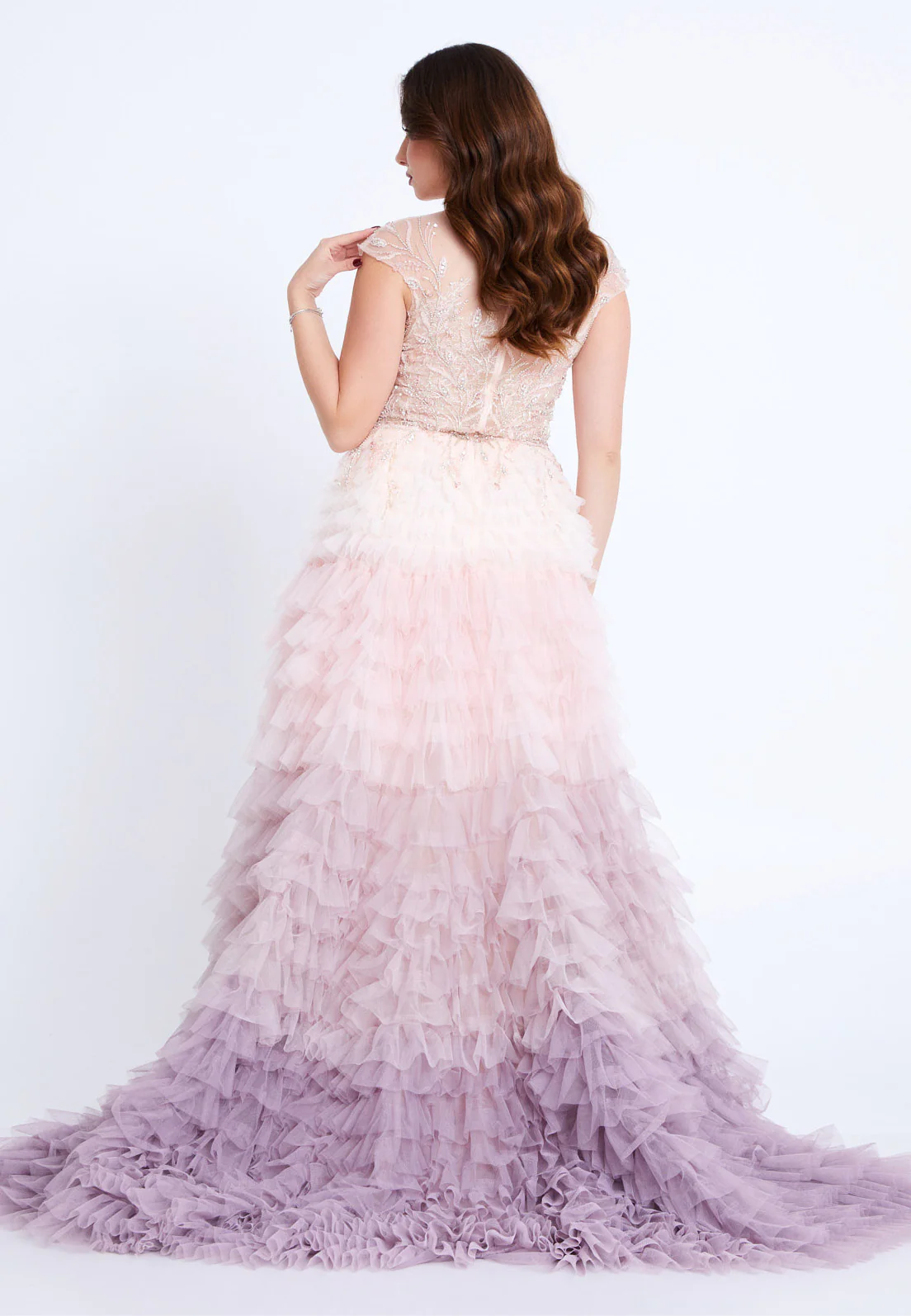 Short Sleeve Maxi Tulle A - Line Regular Prom Dress mti1210 - Image 6