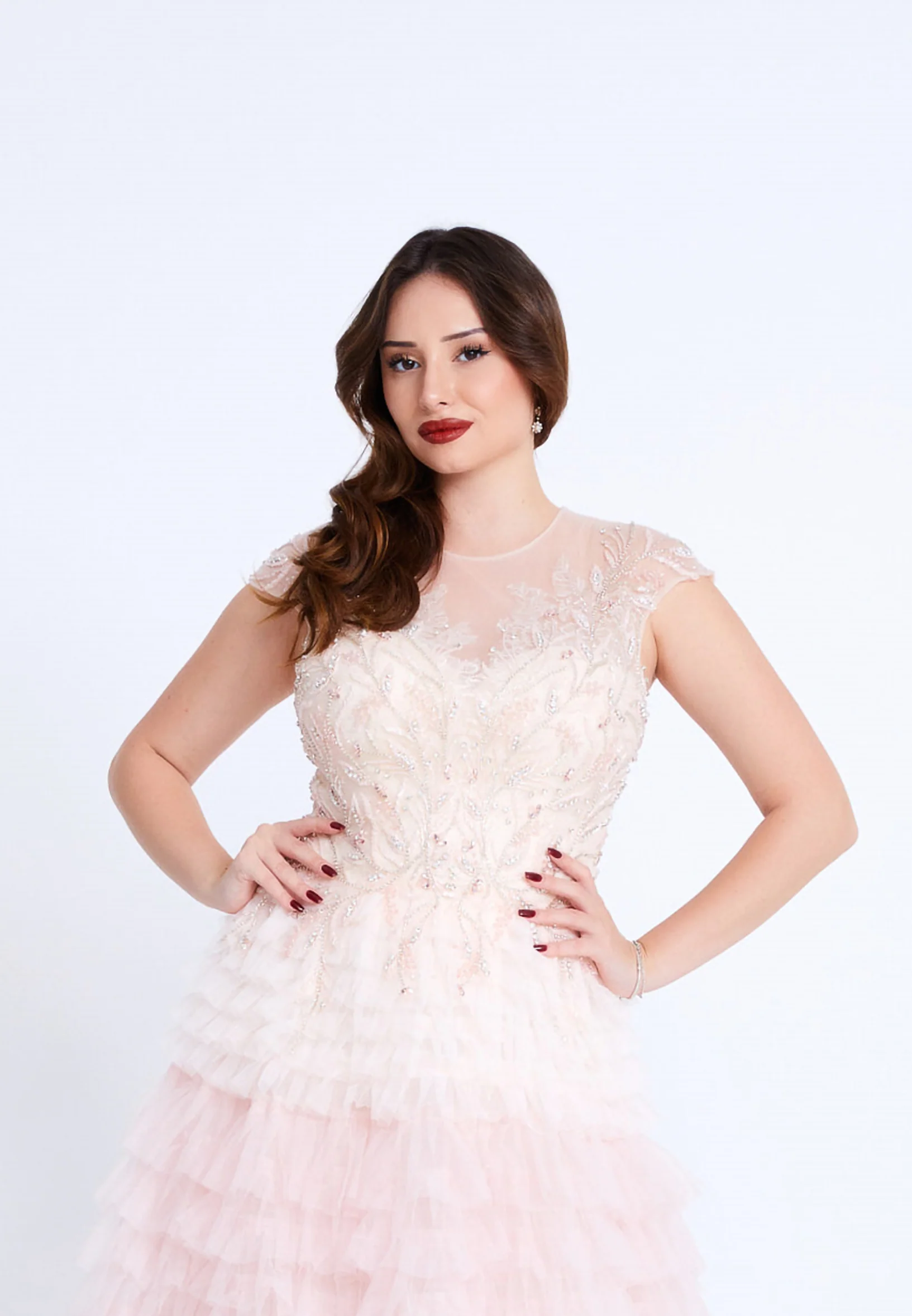 Short Sleeve Maxi Tulle A - Line Regular Prom Dress mti1210 - Image 8