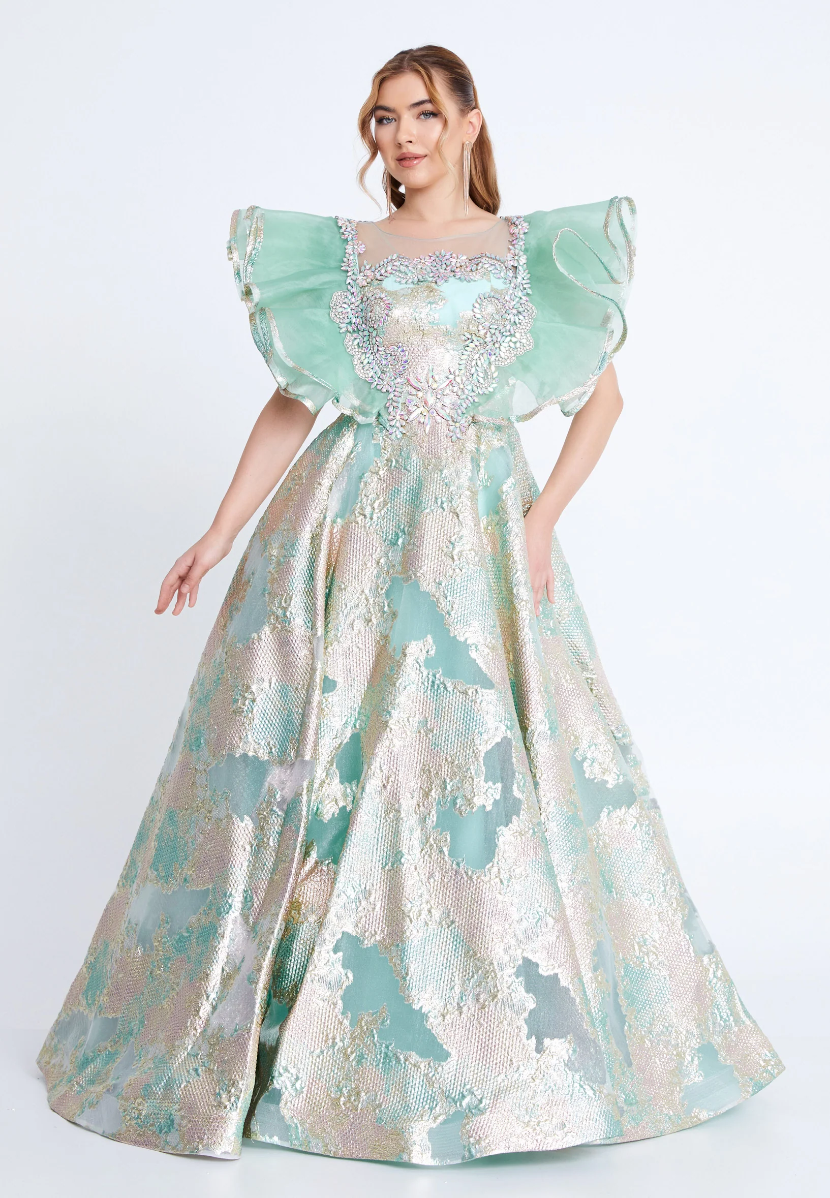 Short Sleeve Maxi Tulle A - Line Regular Prom Dress mtn88190