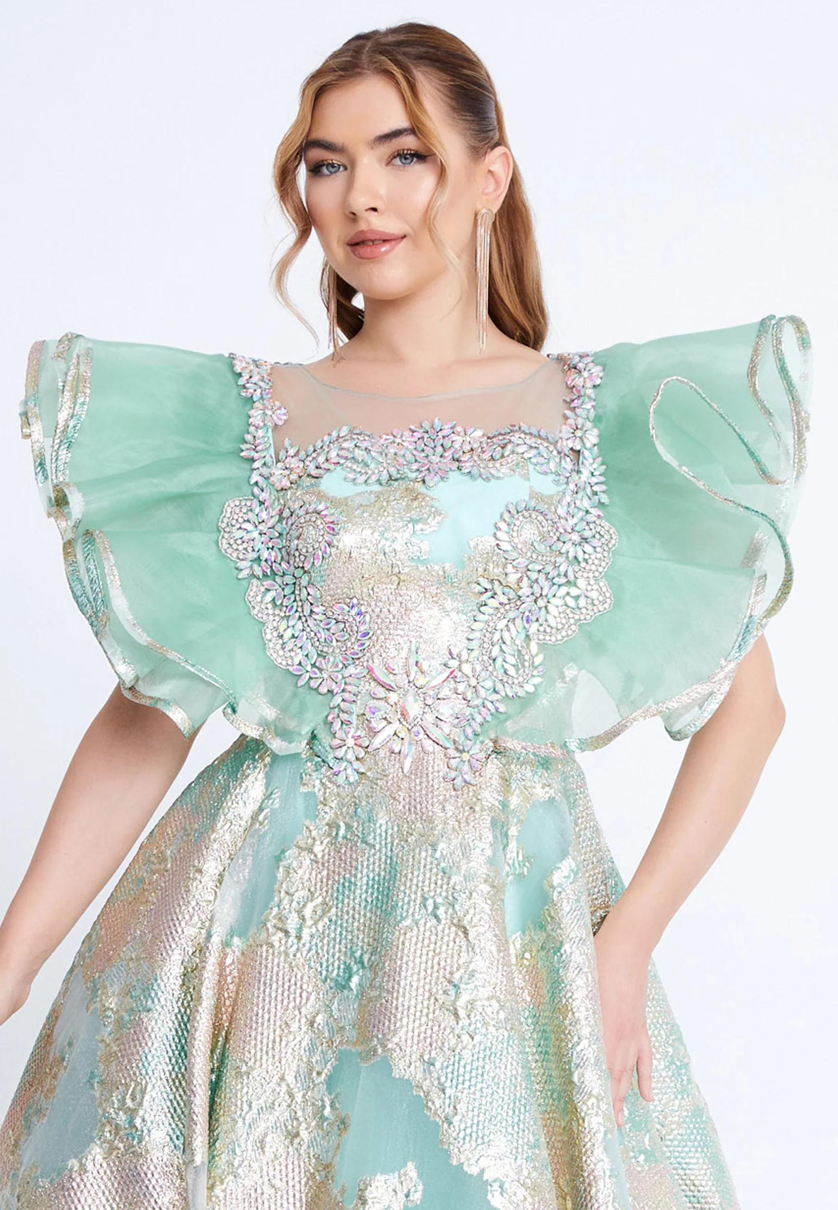 Short Sleeve Maxi Tulle A - Line Regular Prom Dress mtn88190 - Image 4