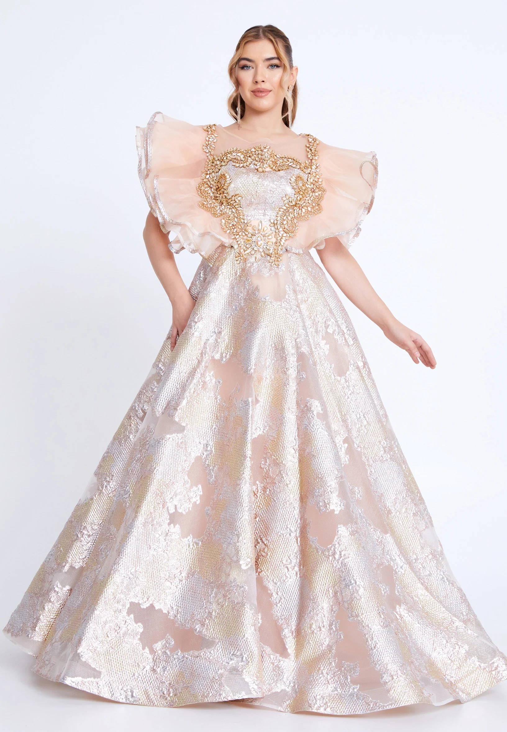 Short Sleeve Maxi Tulle A - Line Regular Prom Dress mtn88190 - Image 5