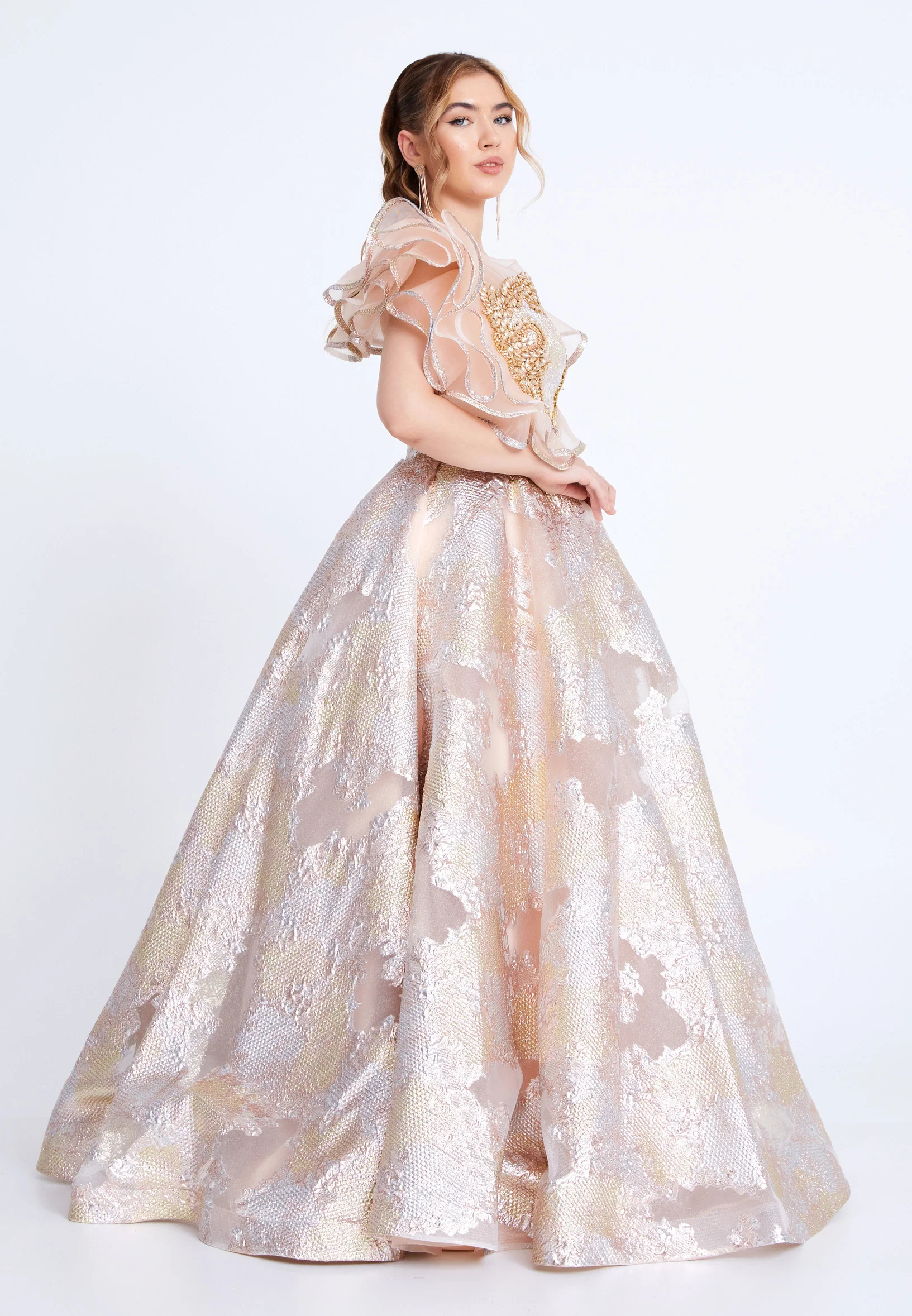 Short Sleeve Maxi Tulle A - Line Regular Prom Dress mtn88190 - Image 7