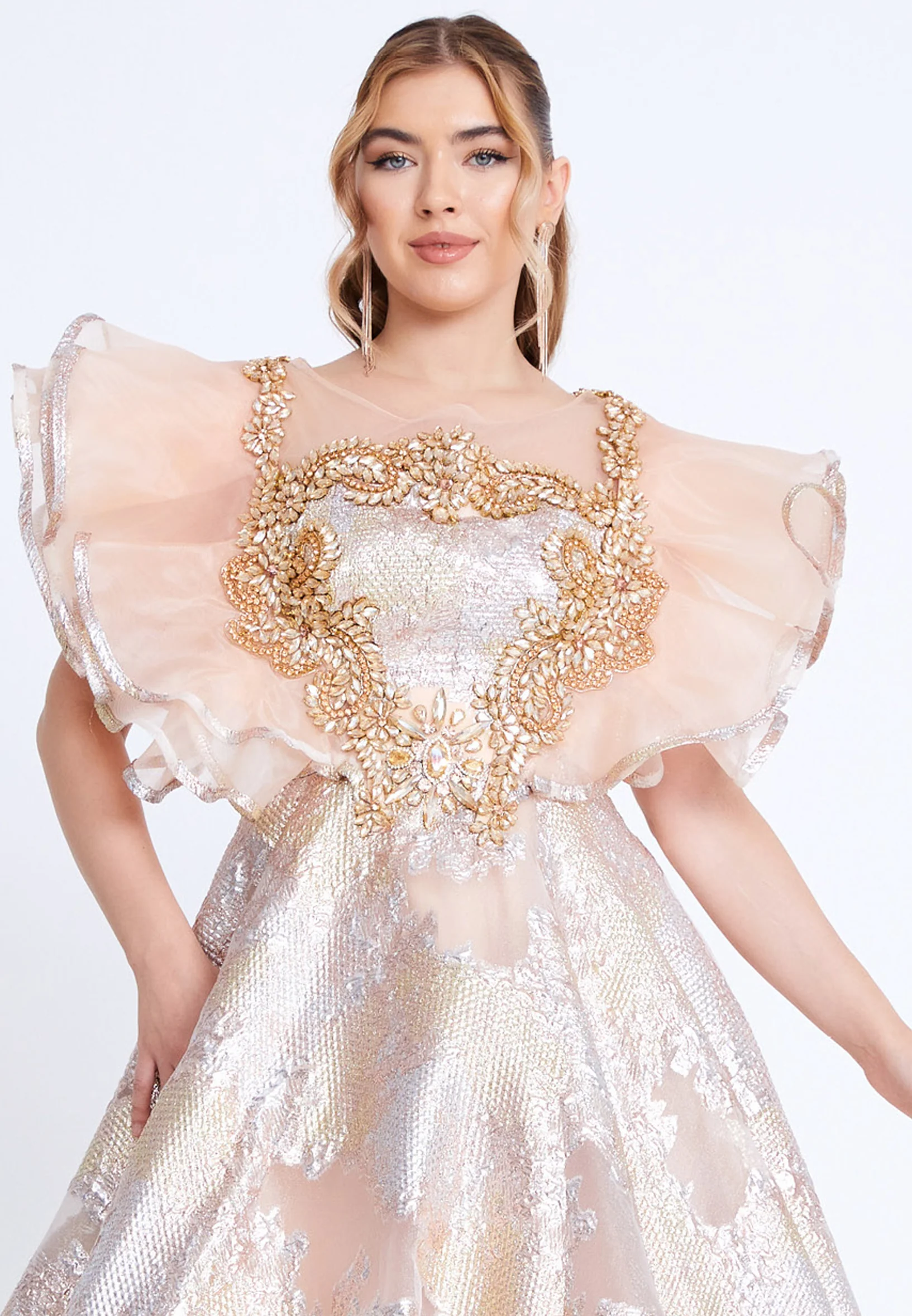 Short Sleeve Maxi Tulle A - Line Regular Prom Dress mtn88190 - Image 8