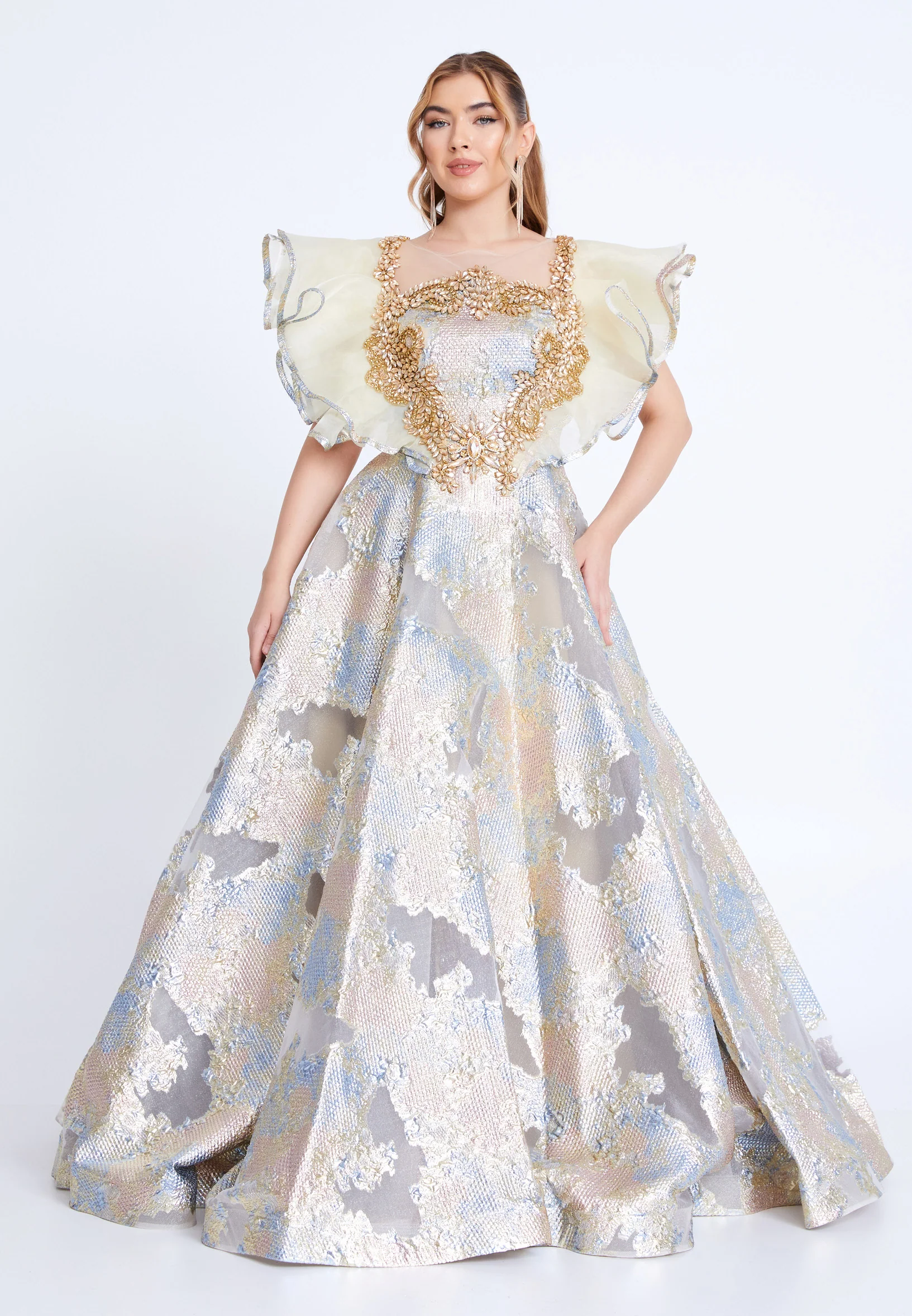 Short Sleeve Maxi Tulle A - Line Regular Prom Dress mtn88190 - Image 9