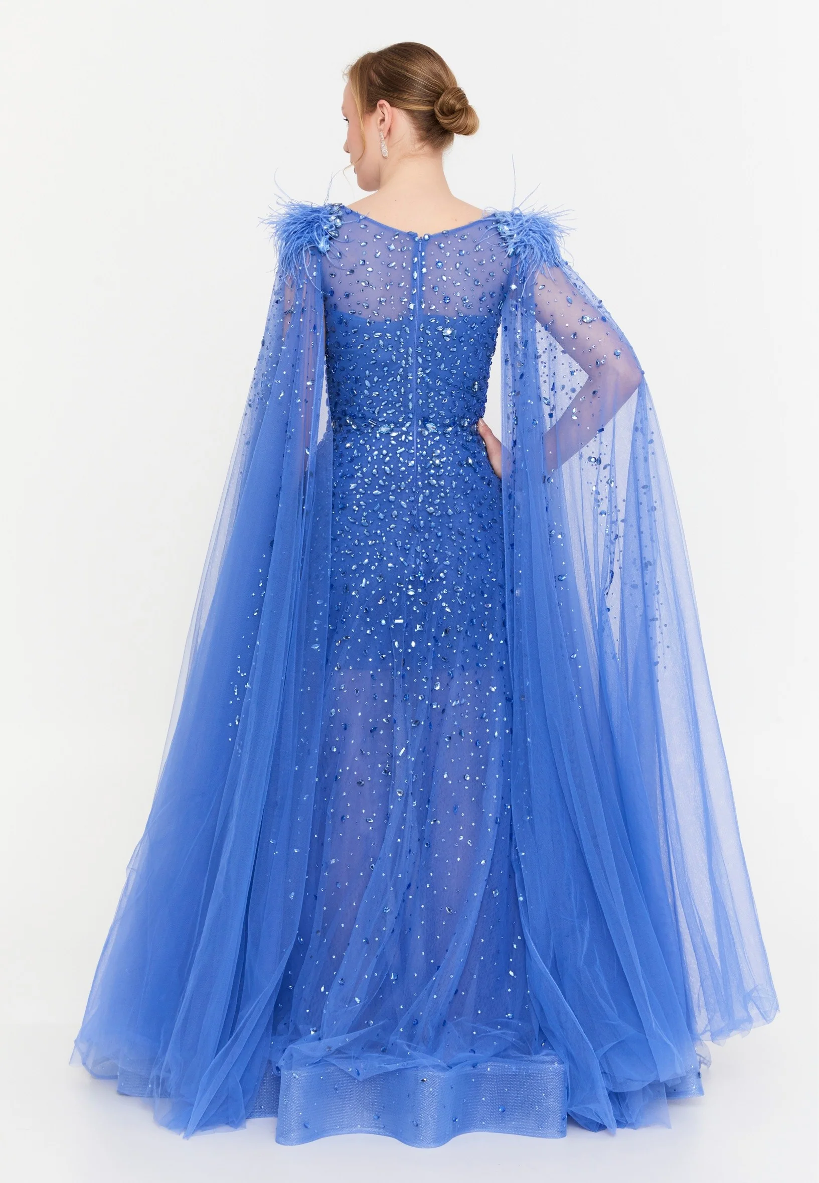 Short Sleeve Maxi Tulle A - Line Regular Prom Dress mtn88195 - Image 2