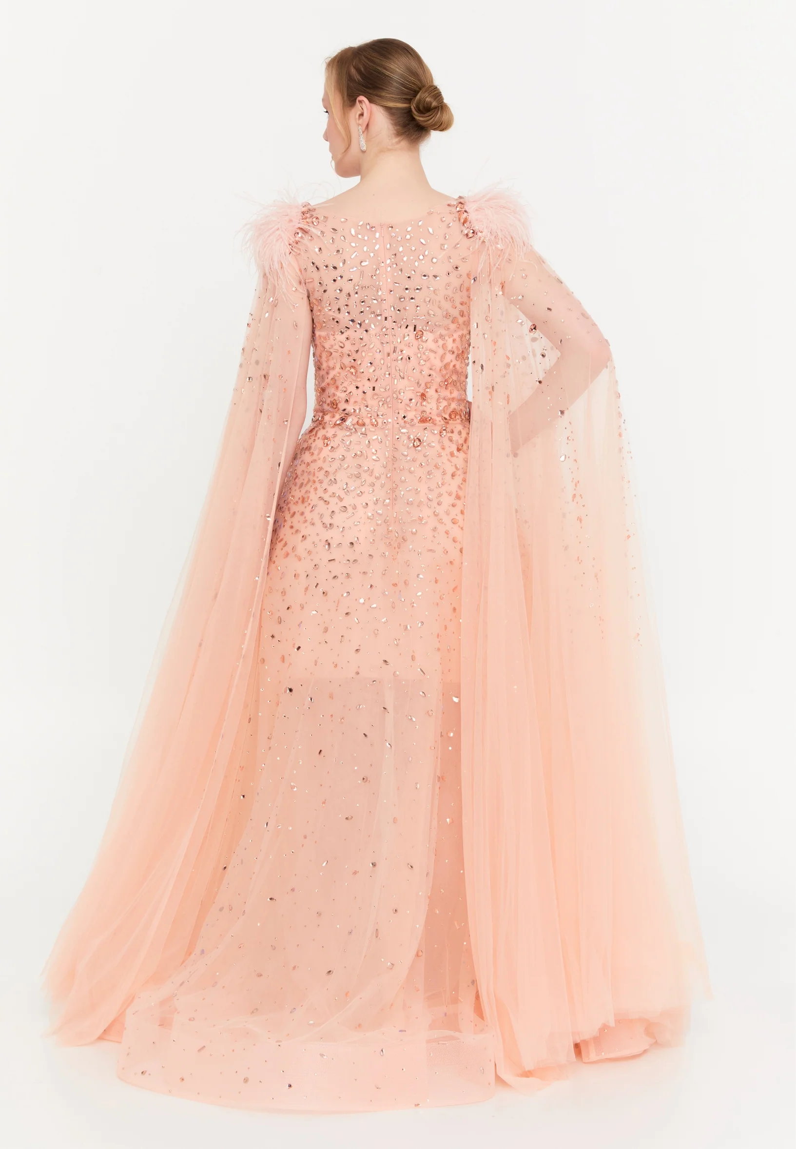 Short Sleeve Maxi Tulle A - Line Regular Prom Dress mtn88195 - Image 6