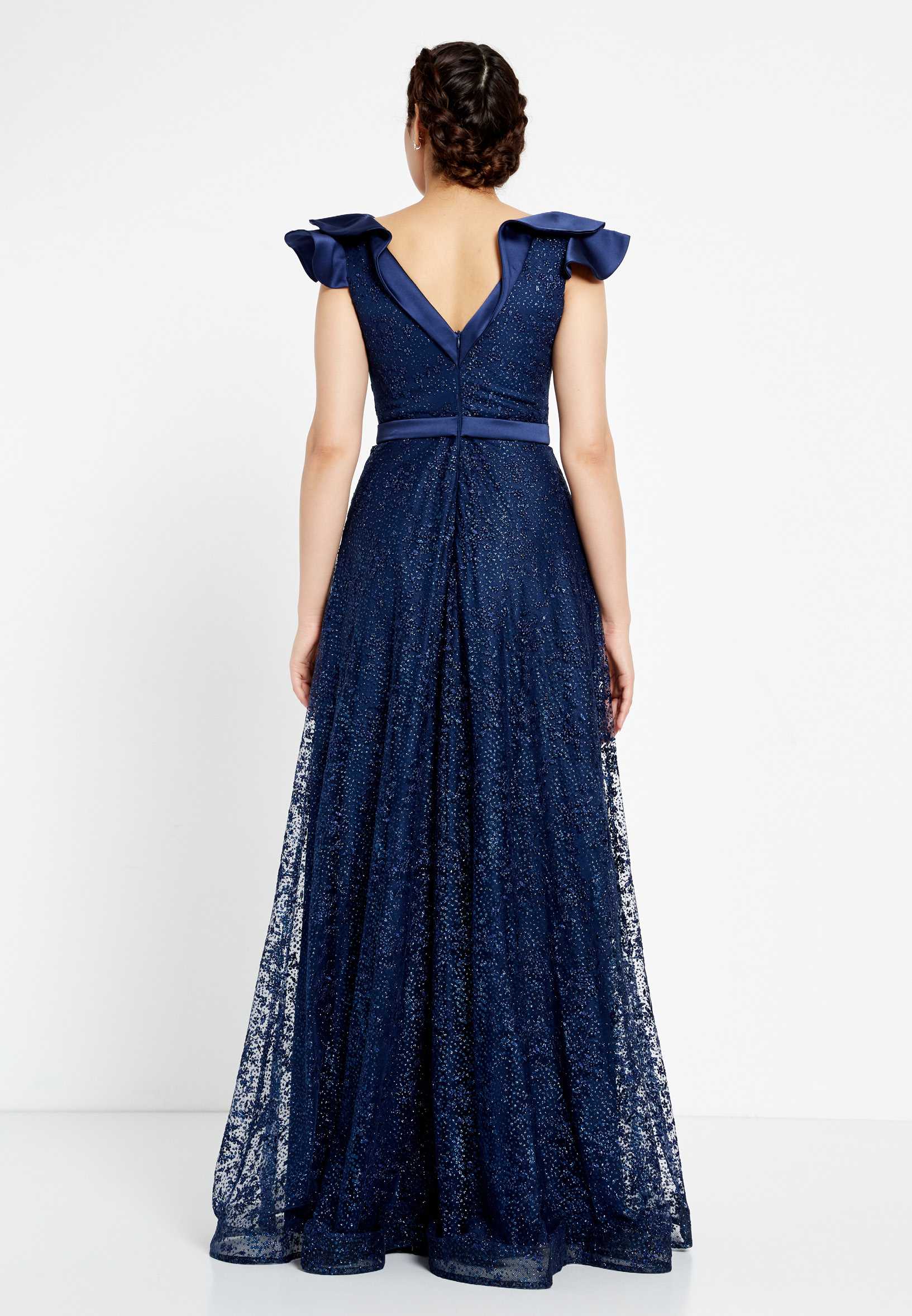 Short Sleeve Maxi Tulle A - Line Regular Prom Dress rmn2913 - Image 10