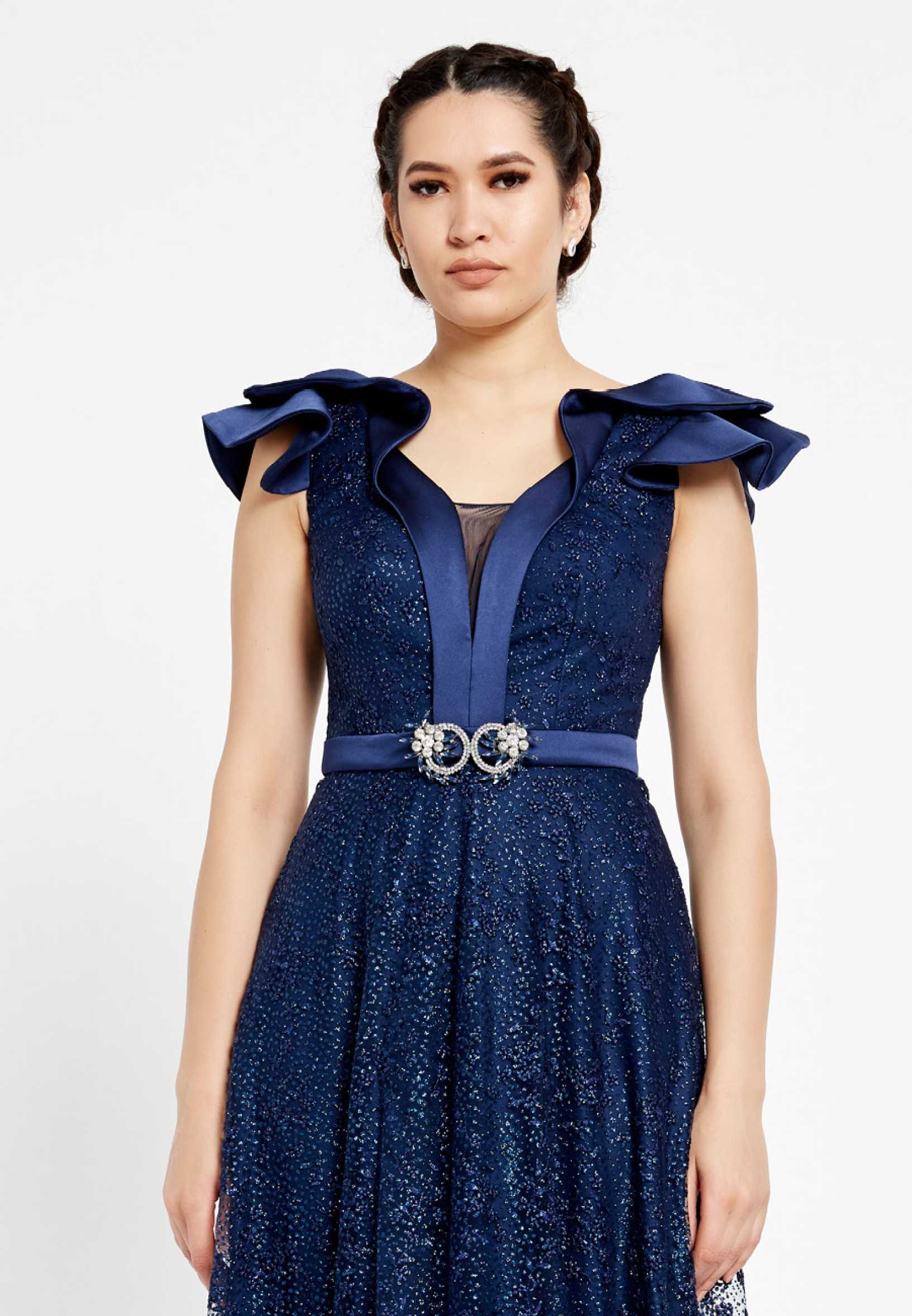 Short Sleeve Maxi Tulle A - Line Regular Prom Dress rmn2913 - Image 12