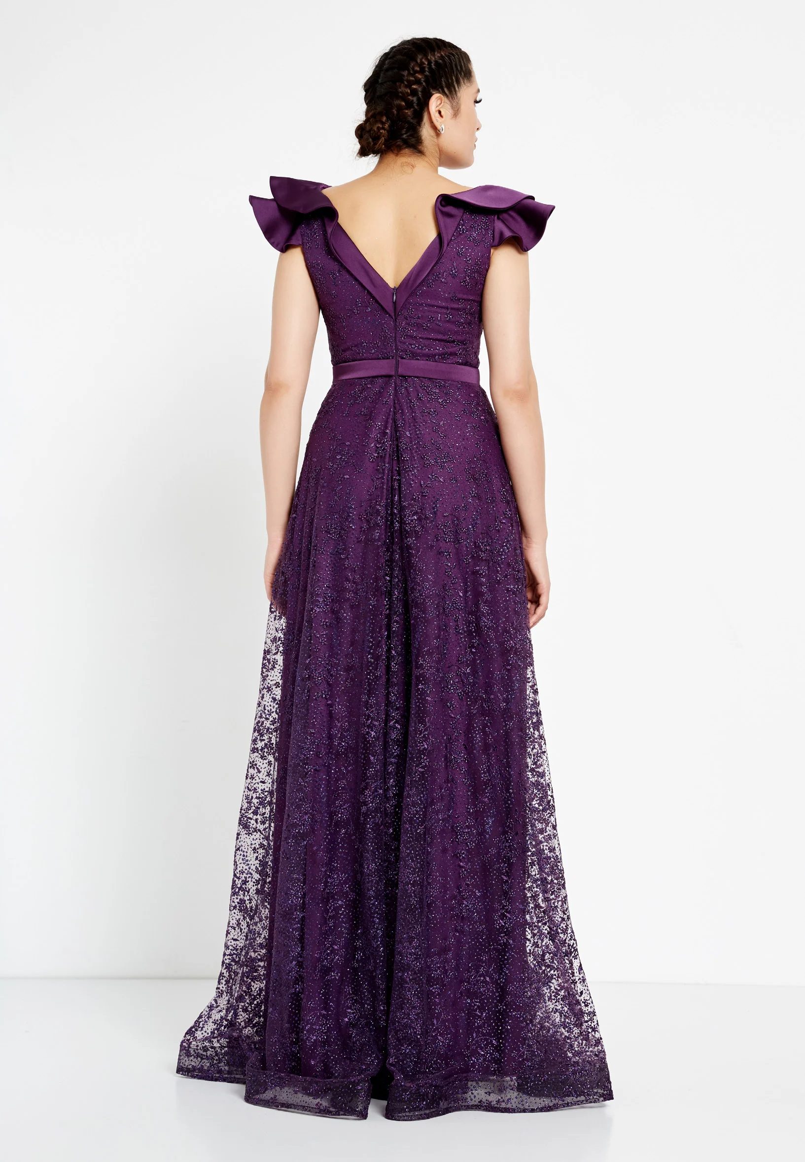 Short Sleeve Maxi Tulle A - Line Regular Prom Dress rmn2913 - Image 14