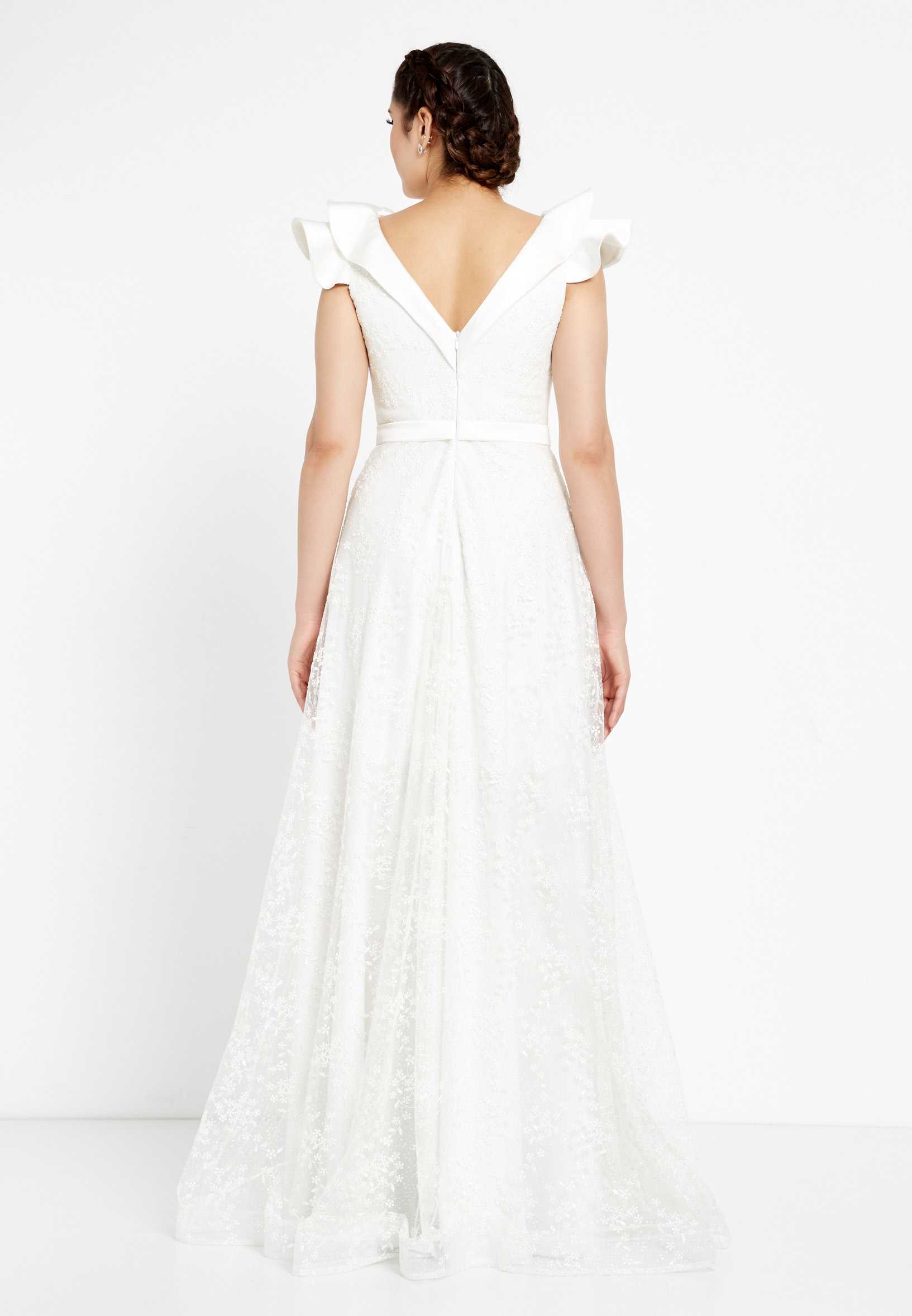 Short Sleeve Maxi Tulle A - Line Regular Prom Dress rmn2913 - Image 18