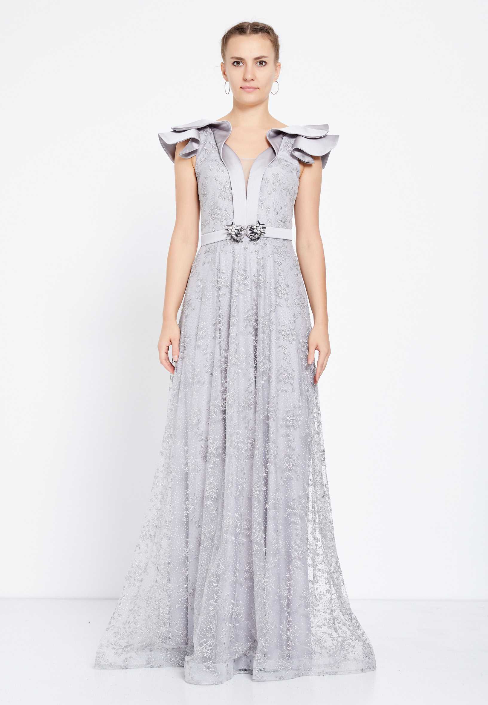 Short Sleeve Maxi Tulle A - Line Regular Prom Dress rmn2913 - Image 5