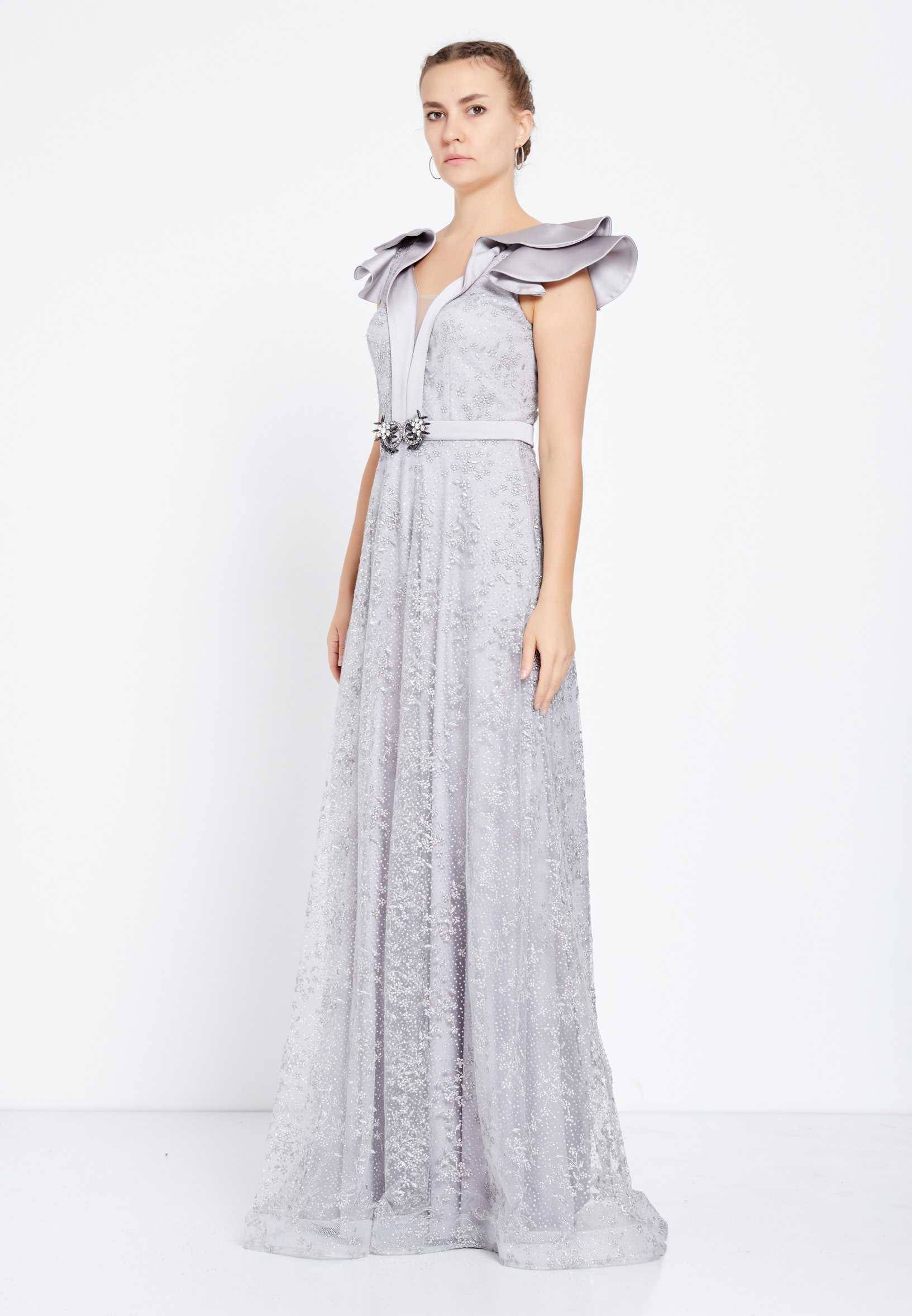 Short Sleeve Maxi Tulle A - Line Regular Prom Dress rmn2913 - Image 7